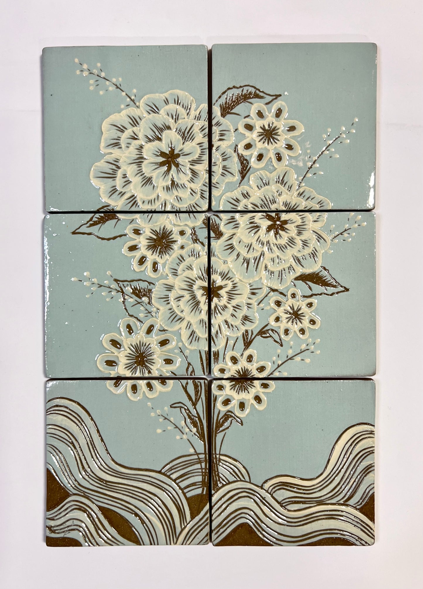 Blue Flowers Handmade Tile Set