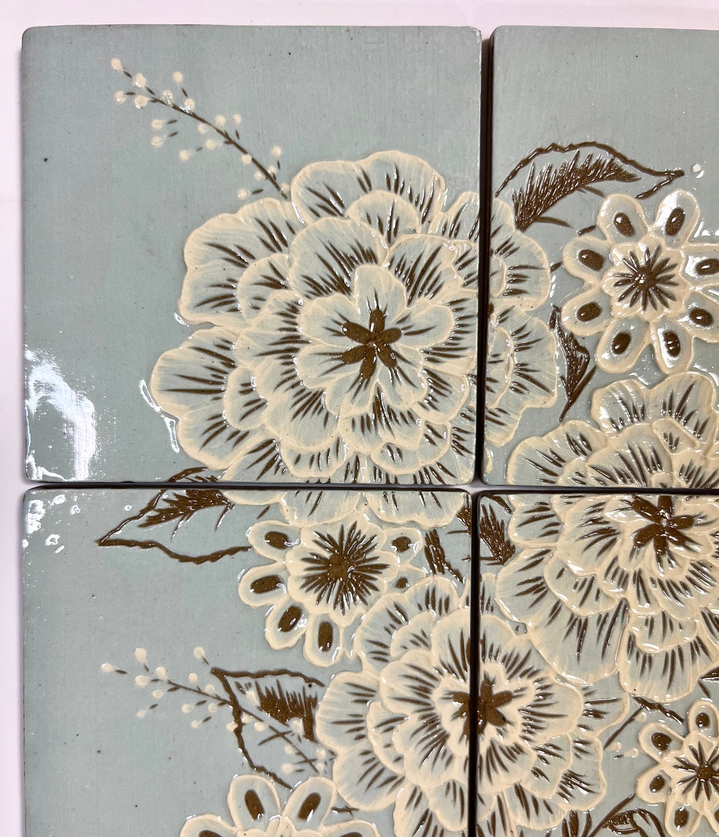Blue Flowers Handmade Tile Set