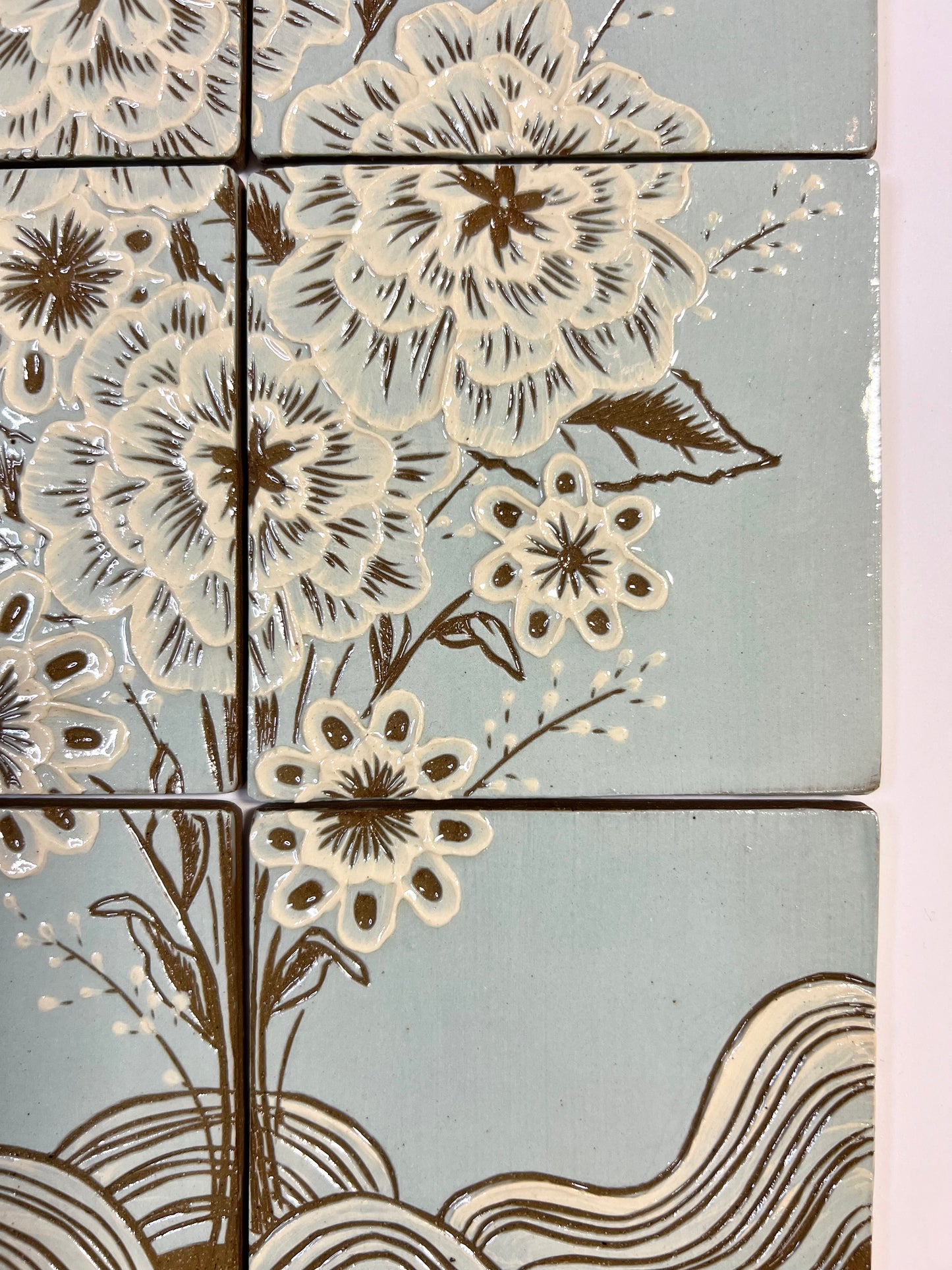 Blue Flowers Handmade Tile Set