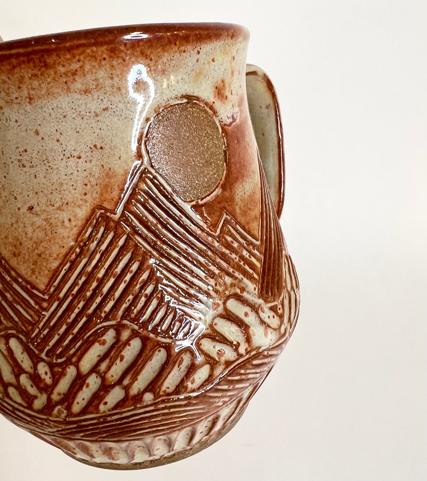 Handcrafted Mountain Sun and Eclipse Ceramic Mug - 18 oz