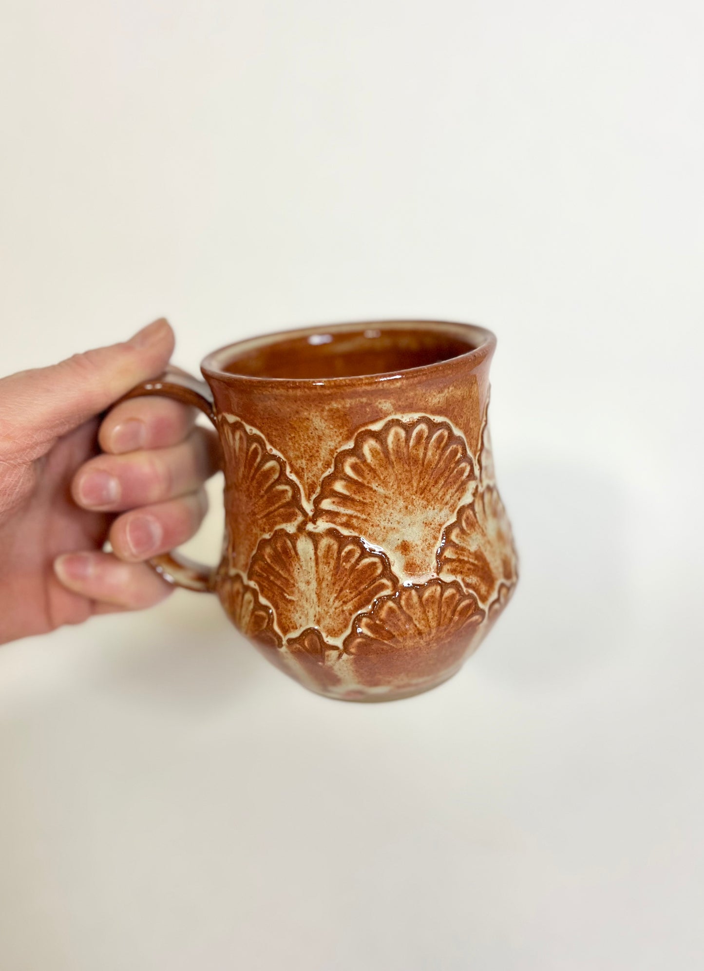 Handcrafted Scalloped Ceramic Mug - 18 oz