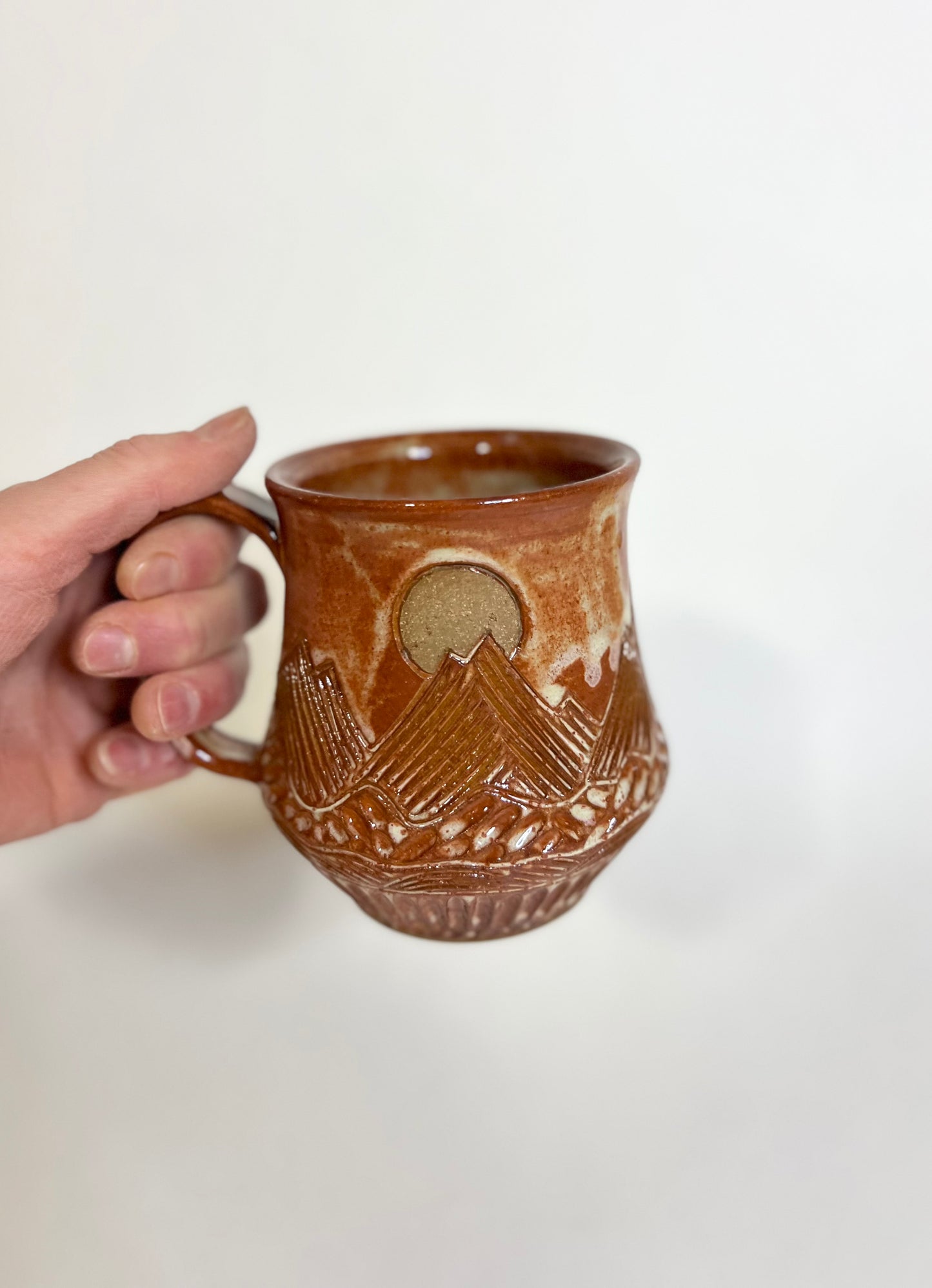 Handcrafted Mountain Sun and Eclipse Ceramic Mug - 18 oz
