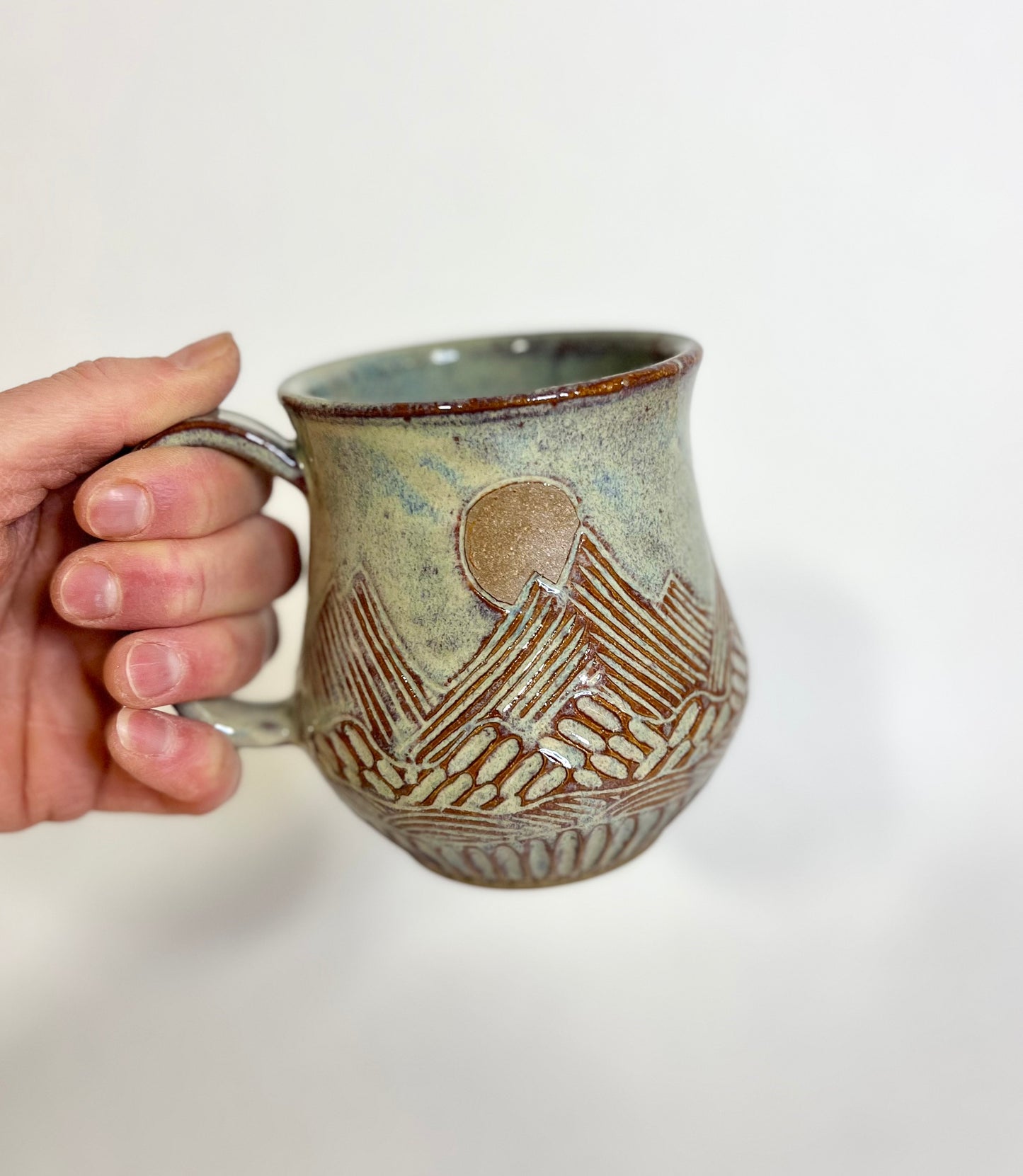 Handcrafted Mountain Sun and Eclipse Ceramic Mug - 18 oz