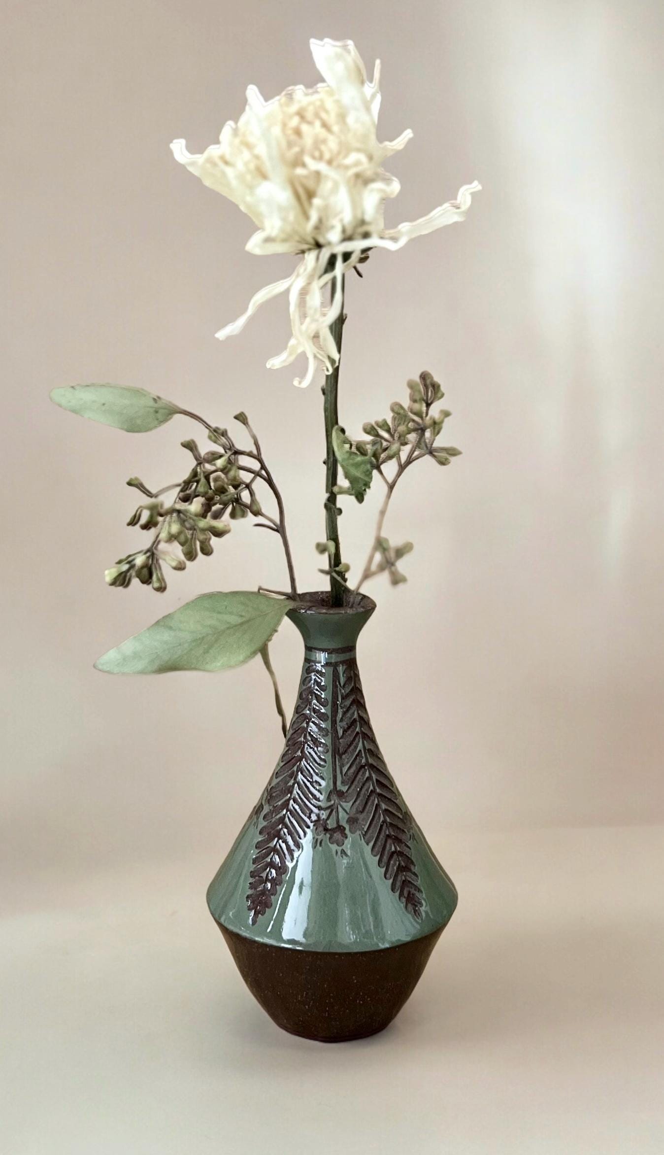 Teal Carved Bud Vase Small