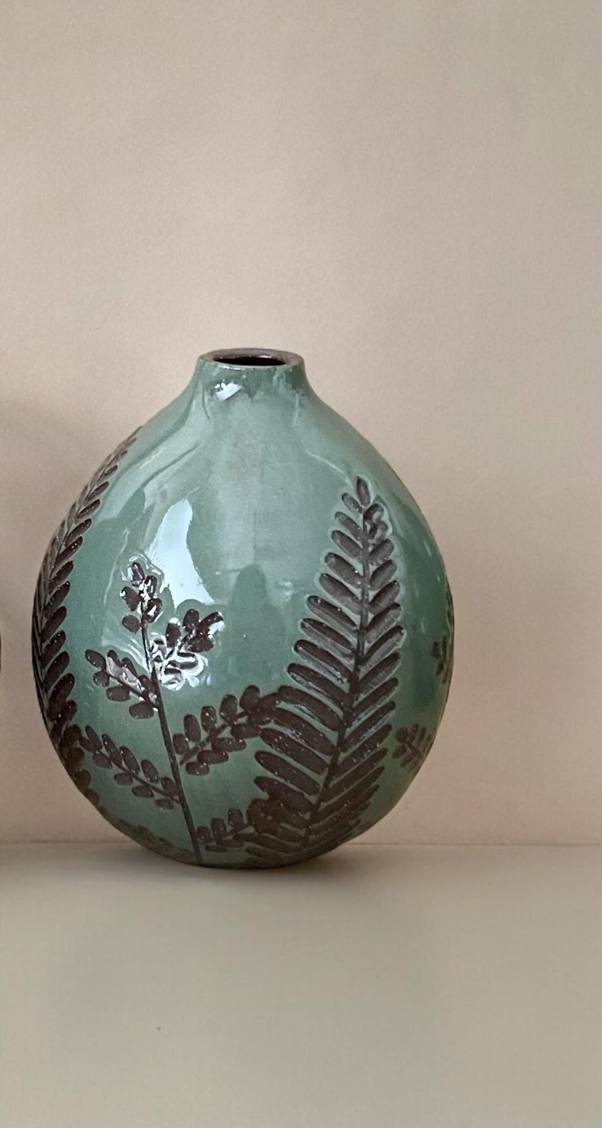 Teal Carved Bud Vase Small
