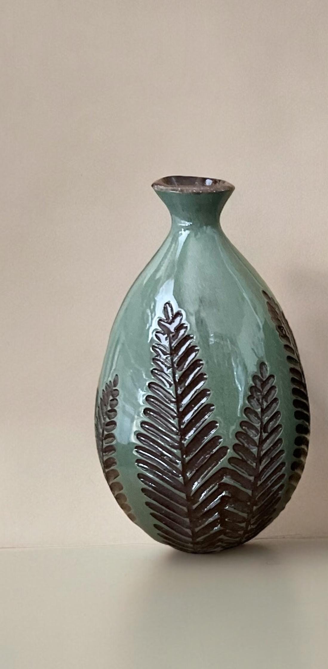Teal Carved Bud Vase Small