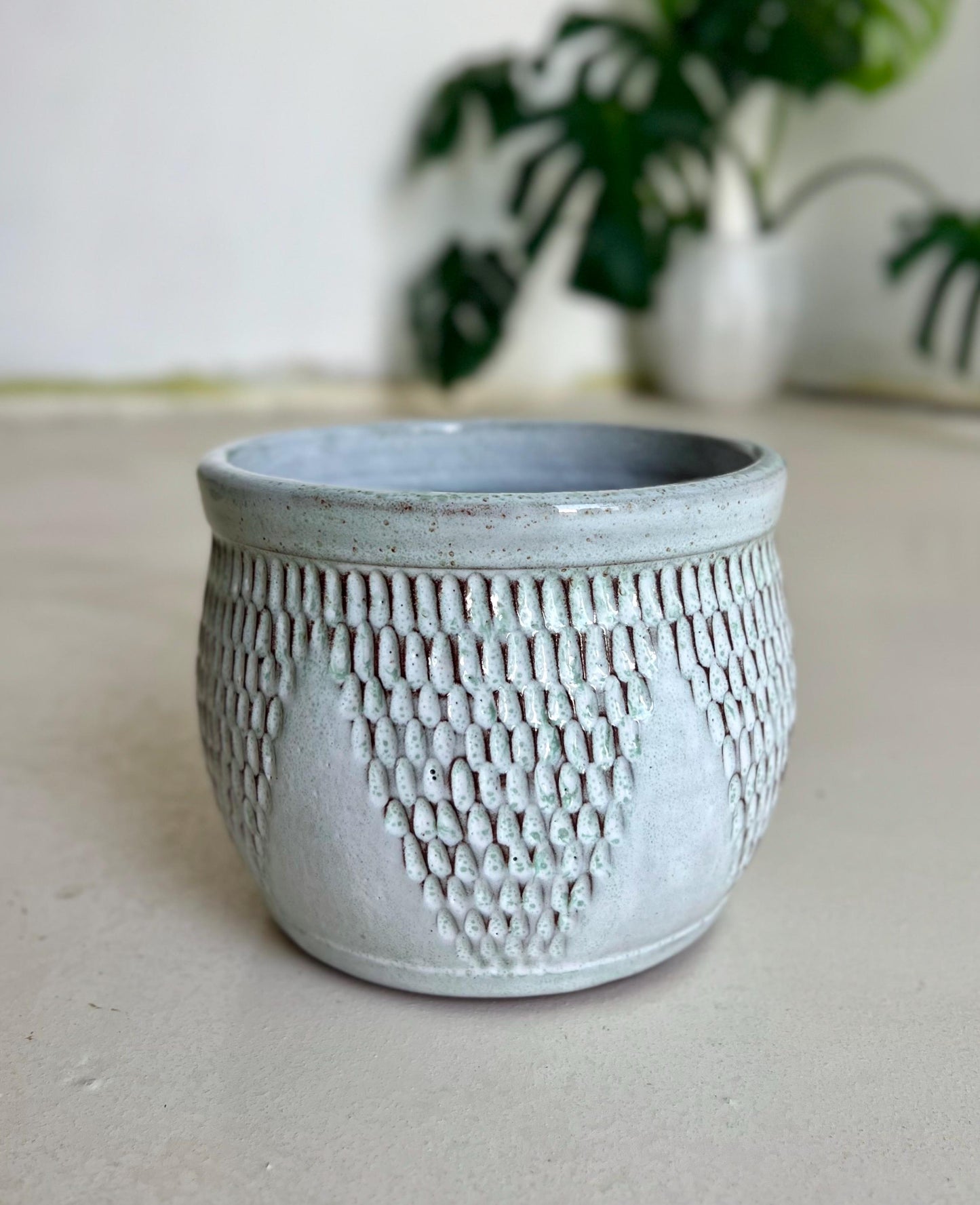 Aqua Scalloped Ceramic Planter 6 inch