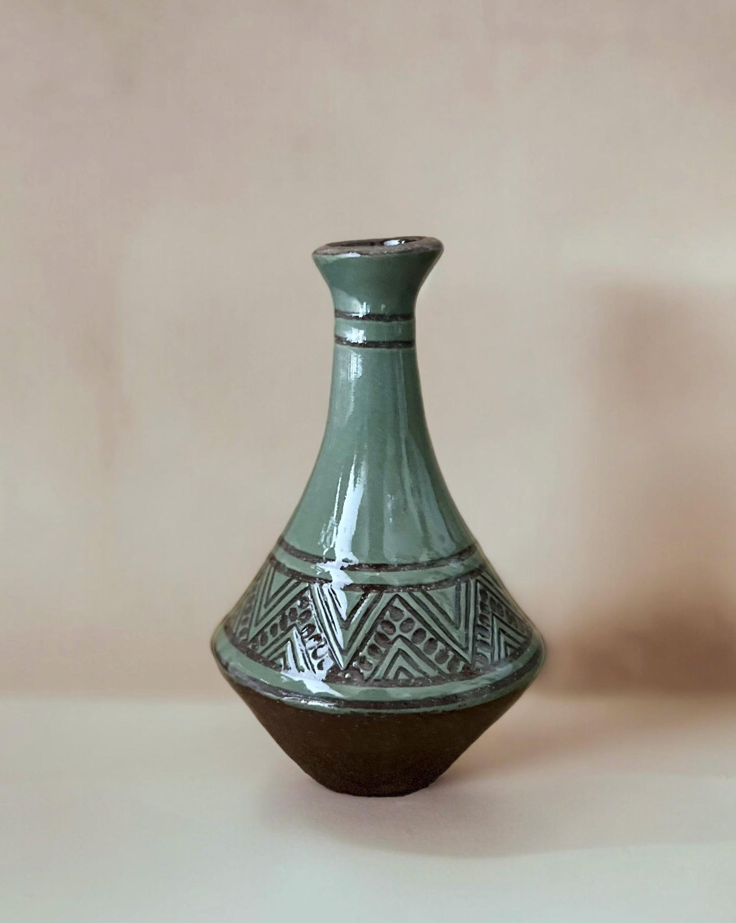 Teal Carved Bud Vase Small