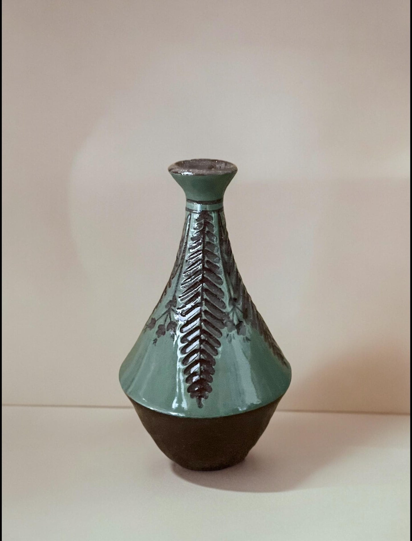 Teal Carved Bud Vase Small
