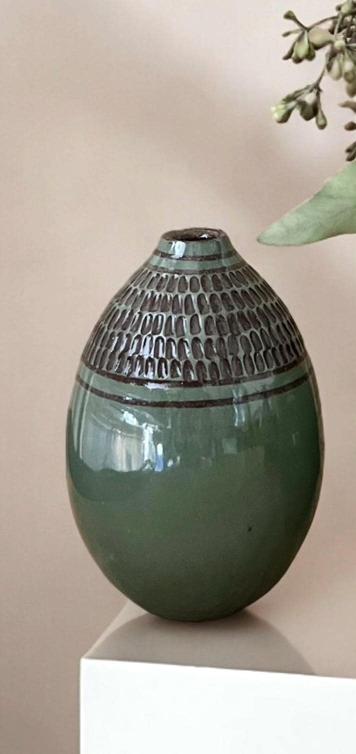 Teal Carved Bud Vase Small