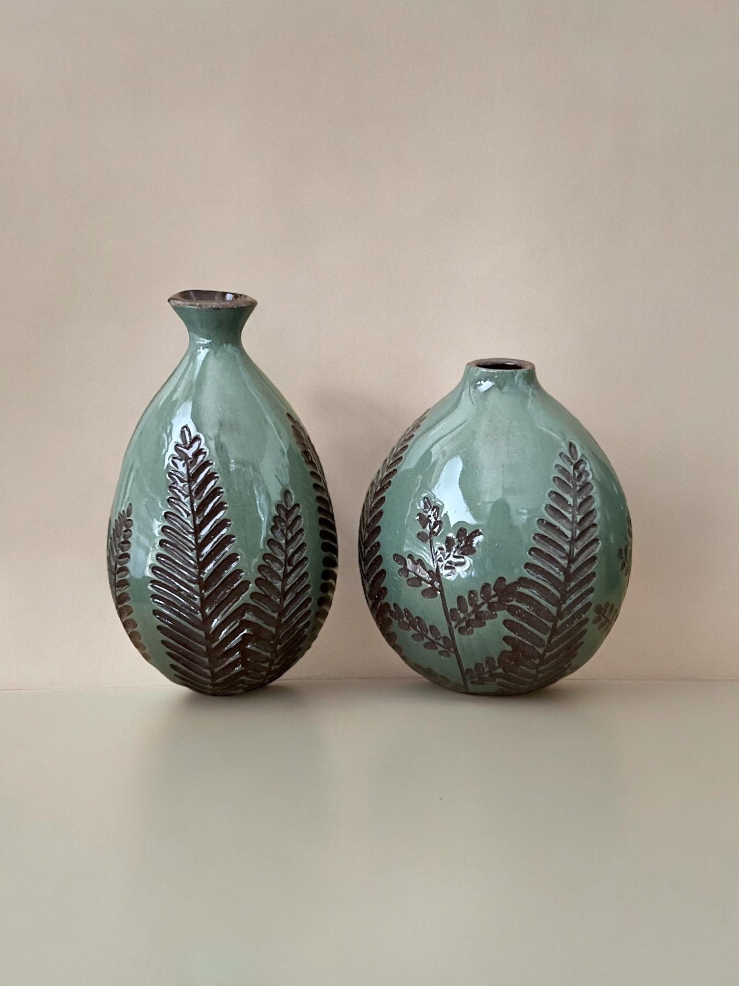 Teal Carved Bud Vase Small