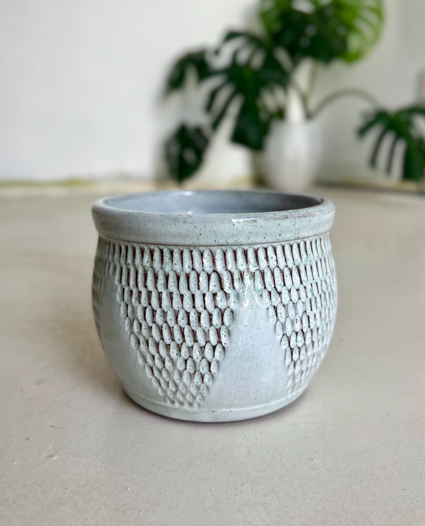 Aqua Scalloped Ceramic Planter 6 inch