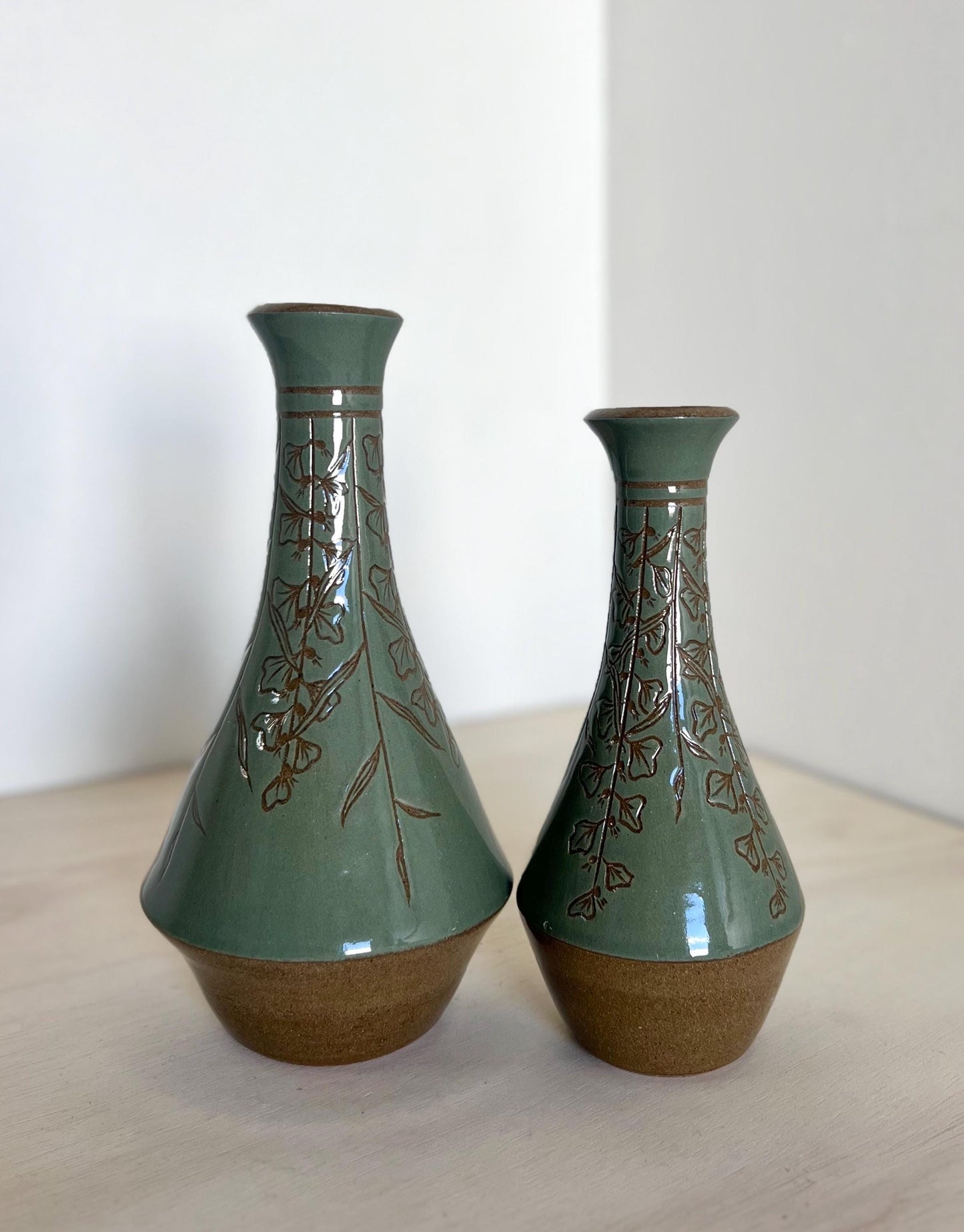 Teal Carved Bud Vase Large