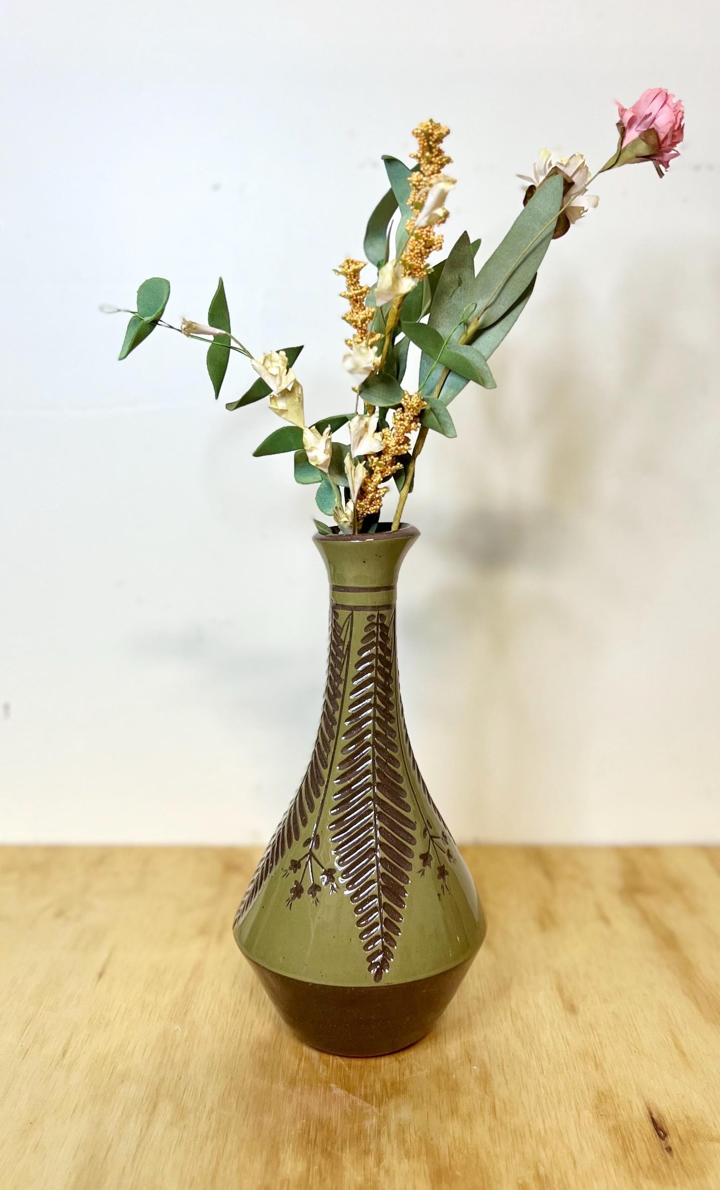 Green Carved Bud Vase Medium