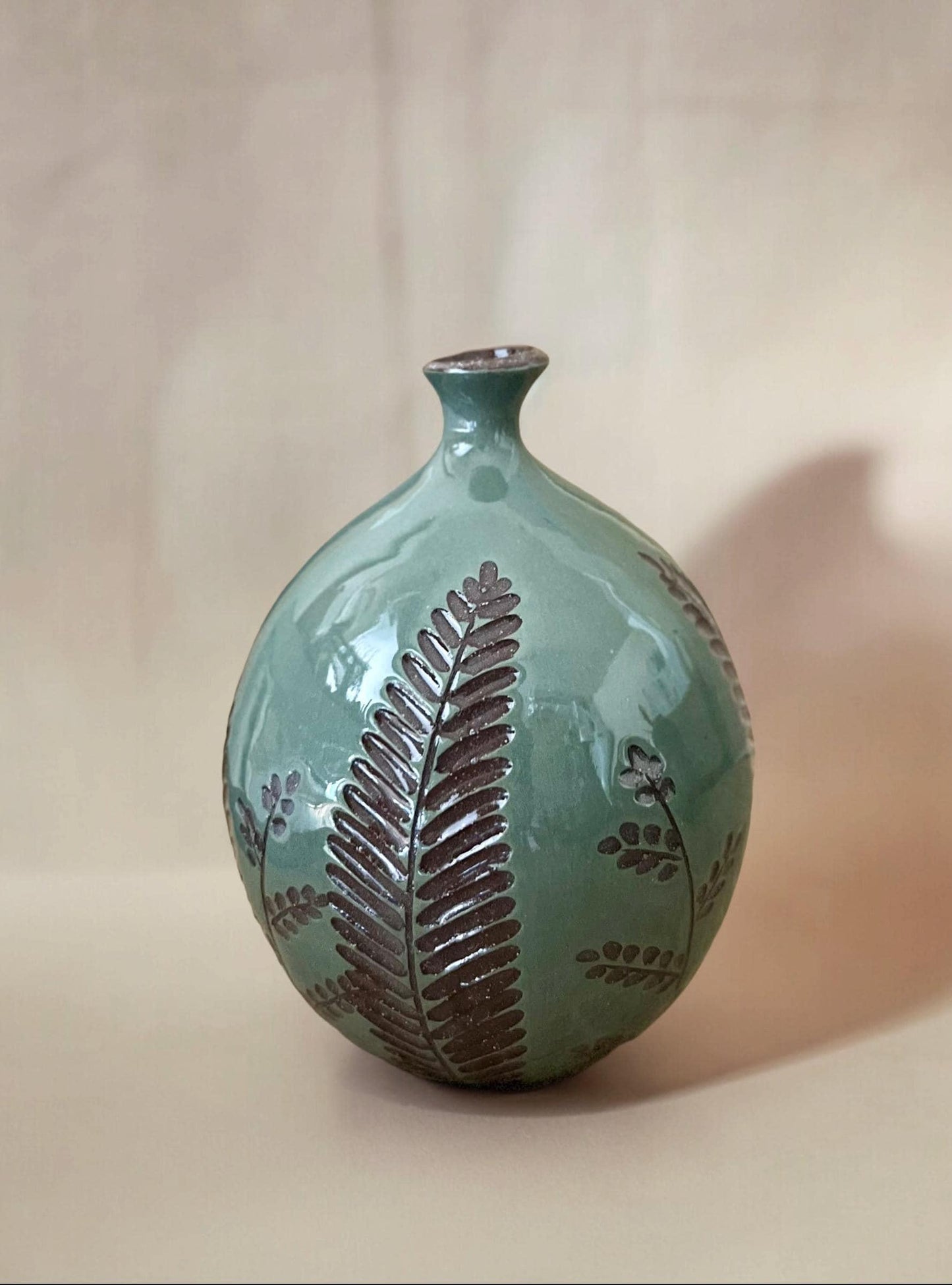 Teal Carved Bud Vase Medium