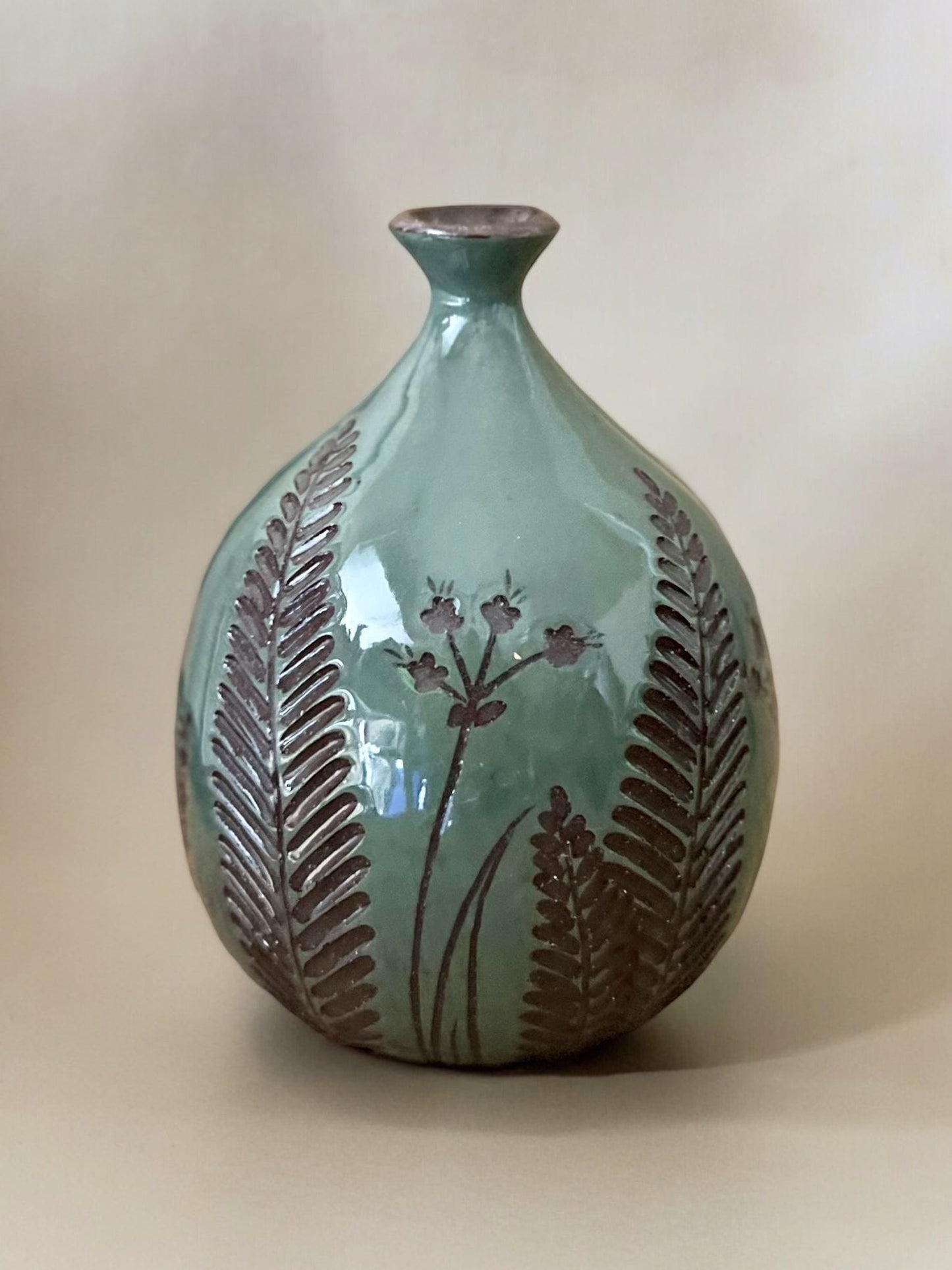 Teal Carved Bud Vase Medium