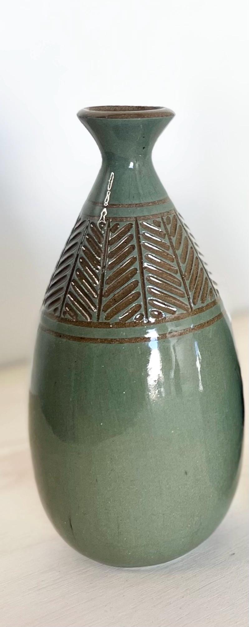 Teal Carved Bud Vase Large