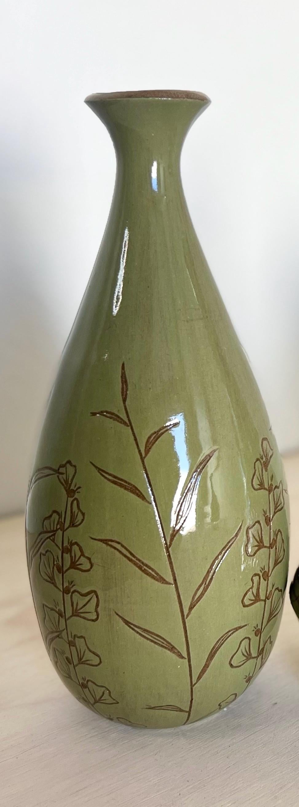 Green Ceramic Bud Vase Large