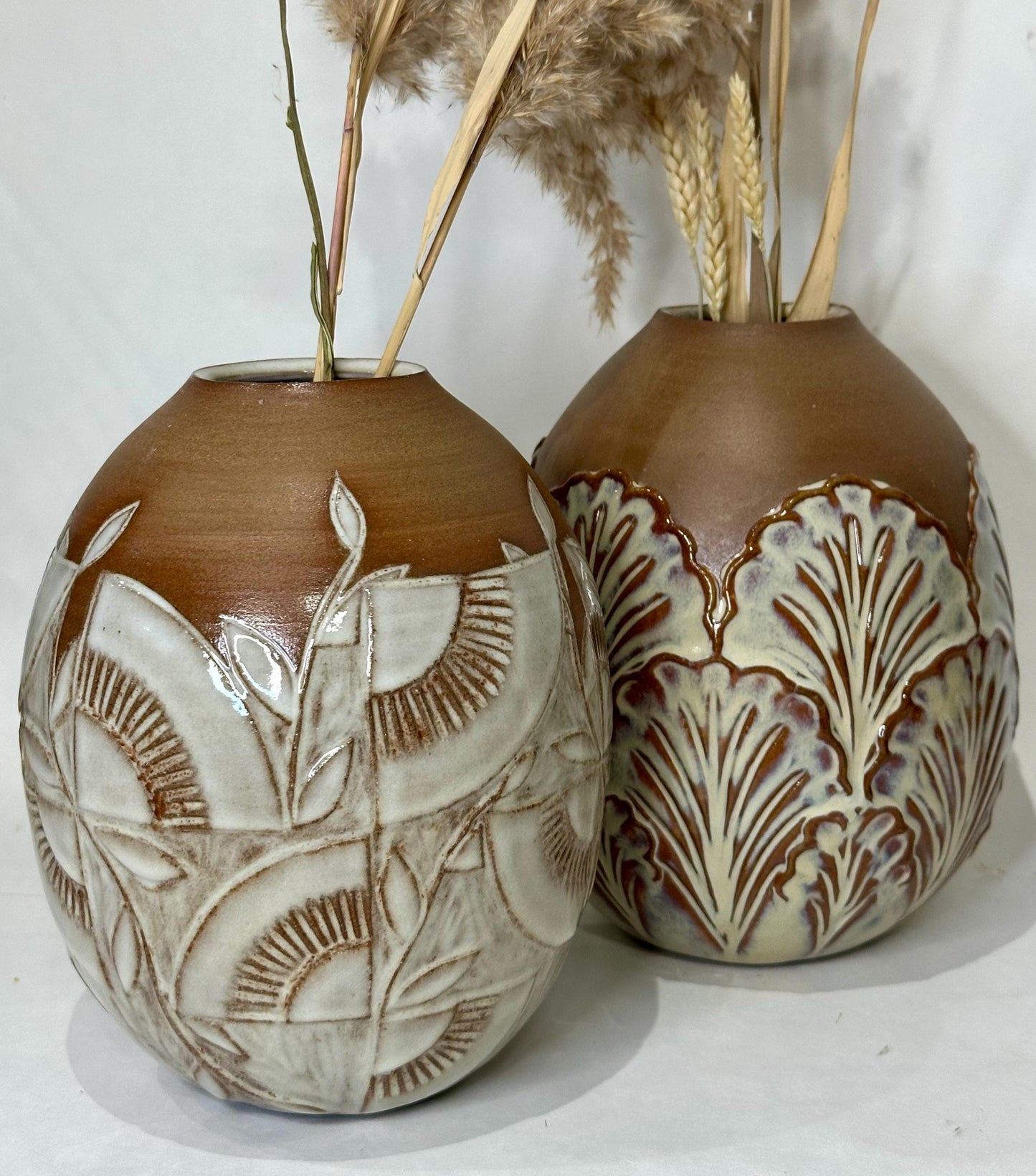 Handmade Round Ceramic Bud Vases: Glossy Glaze, Textured, Beachy