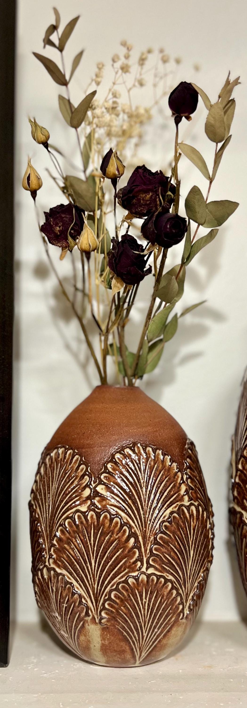 Handmade Round Bottleneck Ceramic Bud Vases: Glossy Glaze, Textured, Beachy