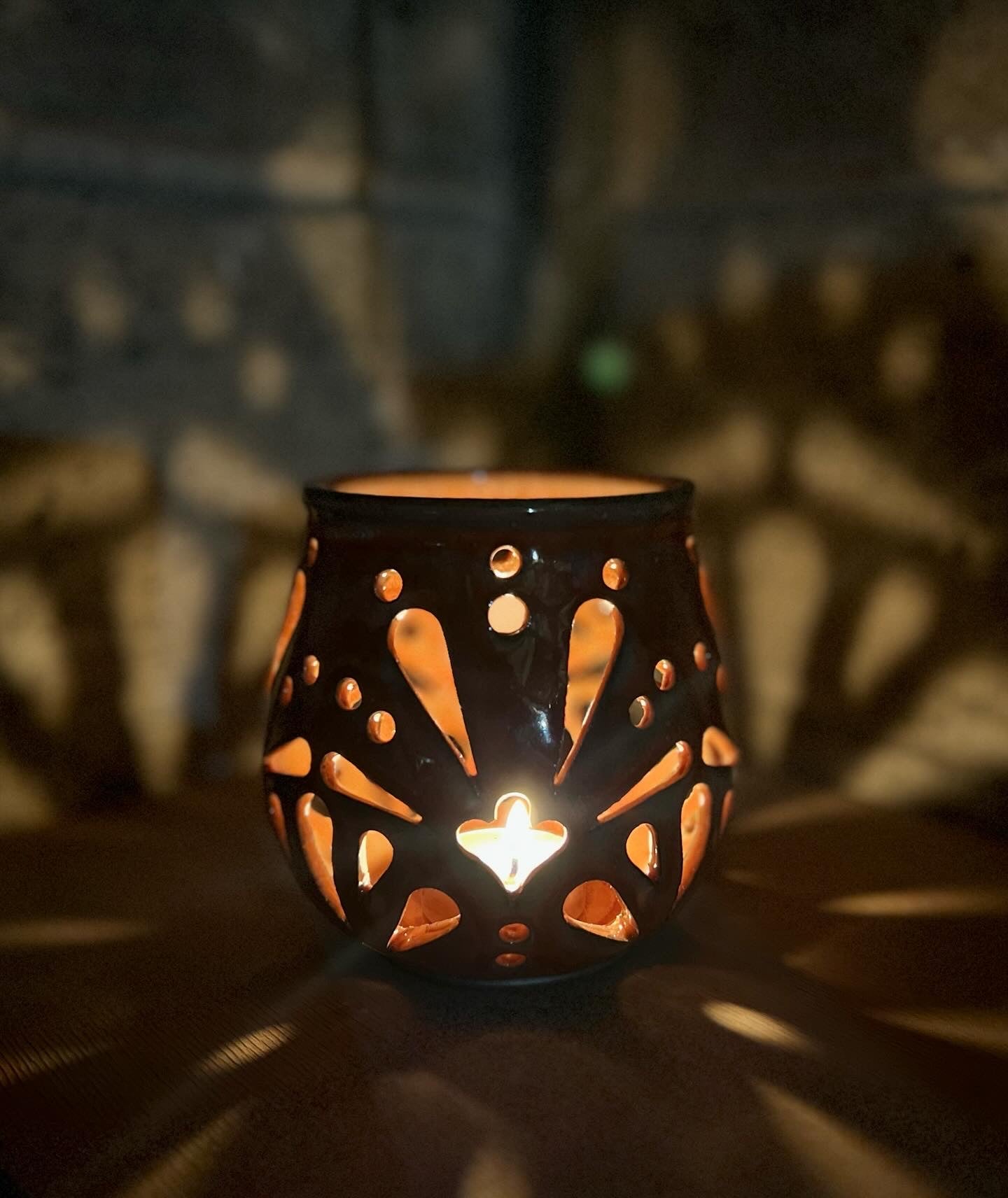 Carved Ceramic tea light holder, candle holder