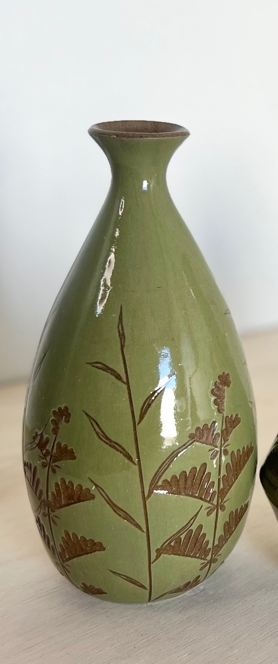 Tilted pale spring green porcelain ceramic pottery bud deals vase