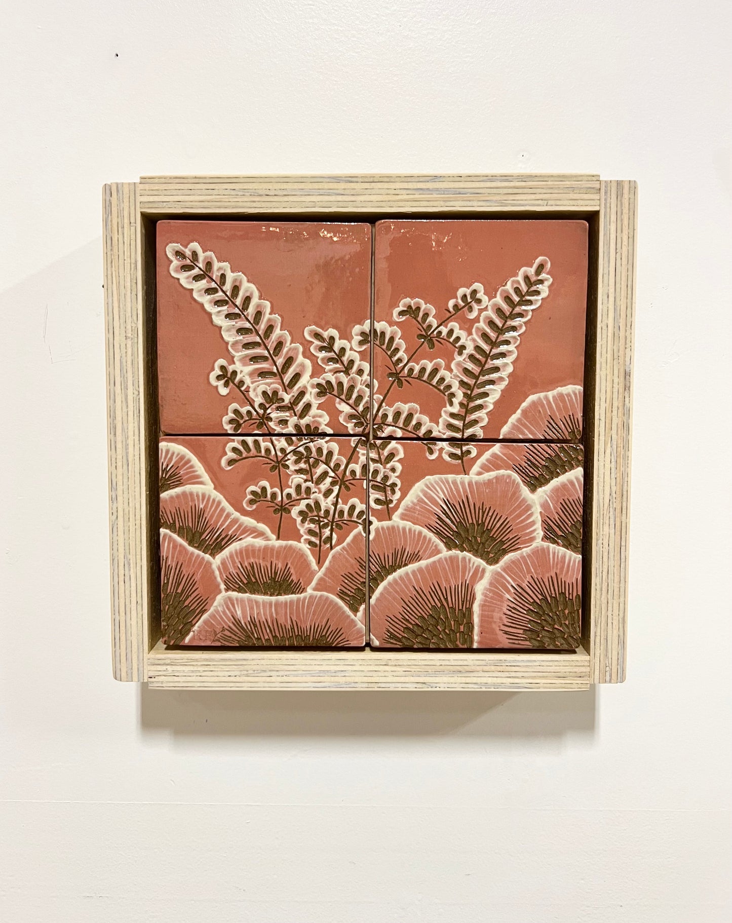 Handmade Botanical Tile Art – Framed Wall Piece