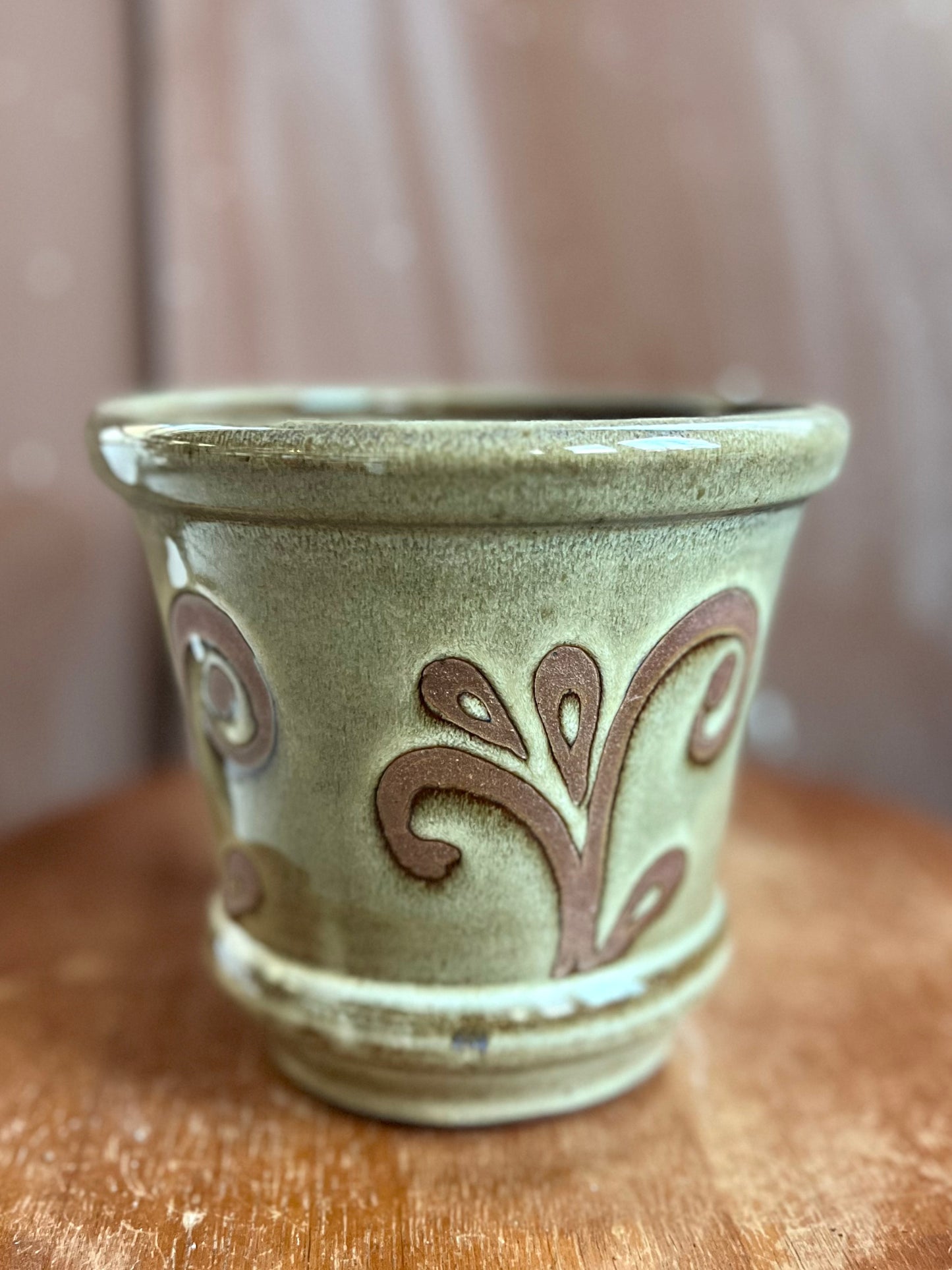 Ceramic Planter Beige Floral 5 inch
