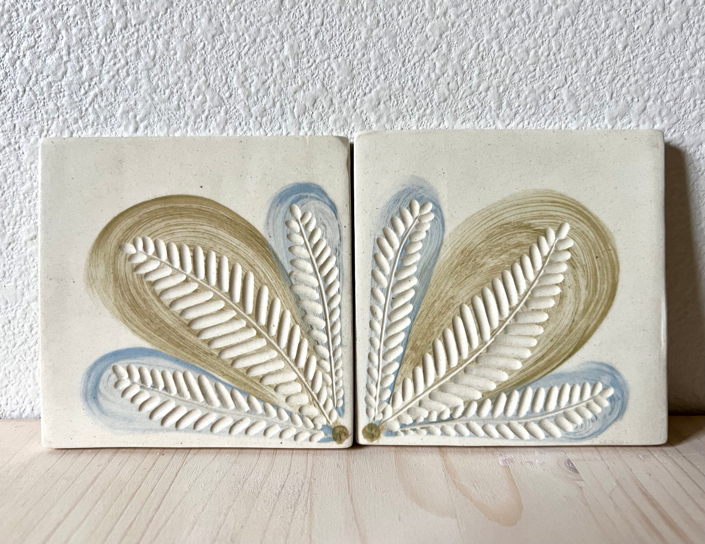 4 inch Ceramic Coaster Tiles, Pastel Plant Design handmade