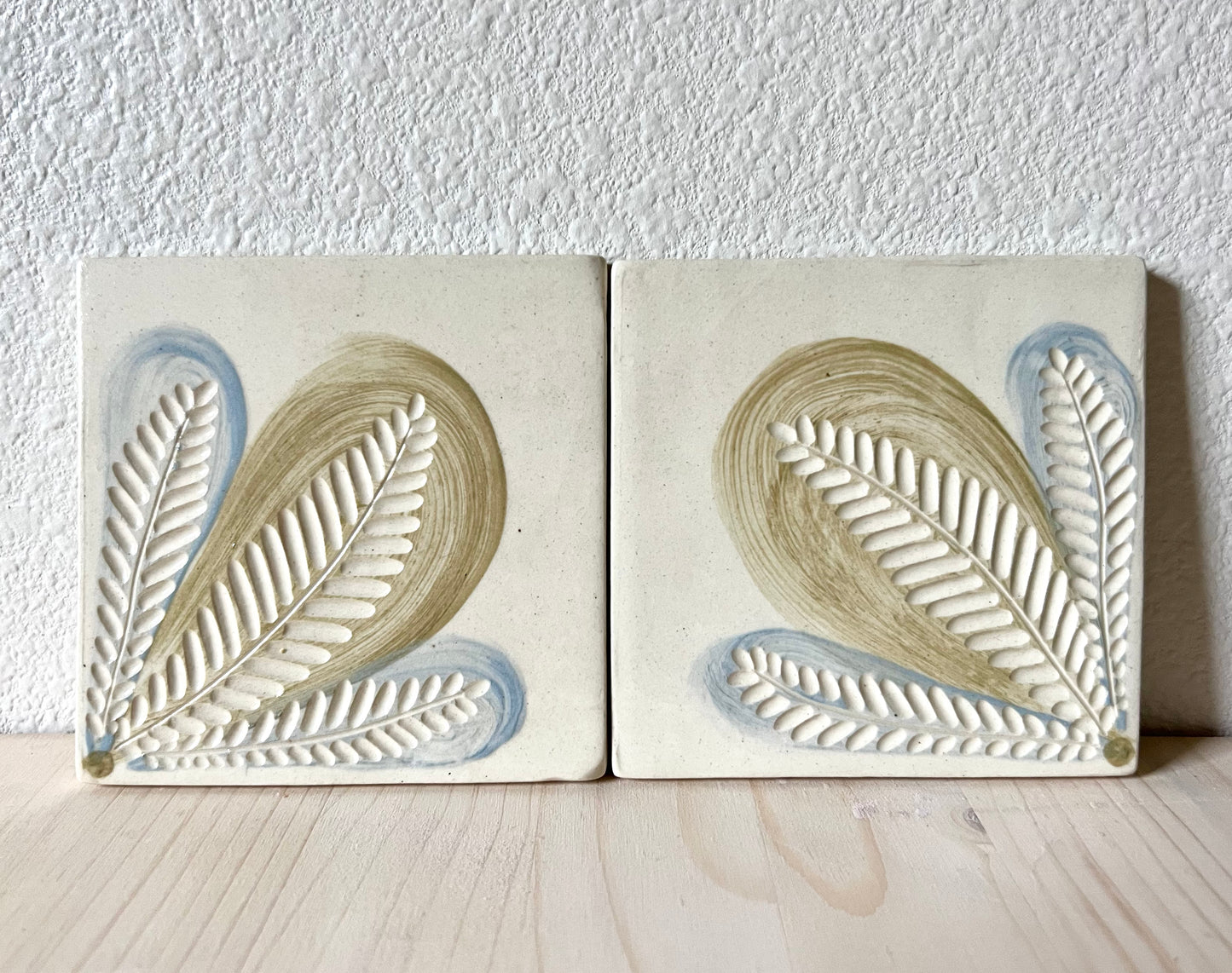 4 inch Ceramic Coaster Tiles, Pastel Plant Design handmade