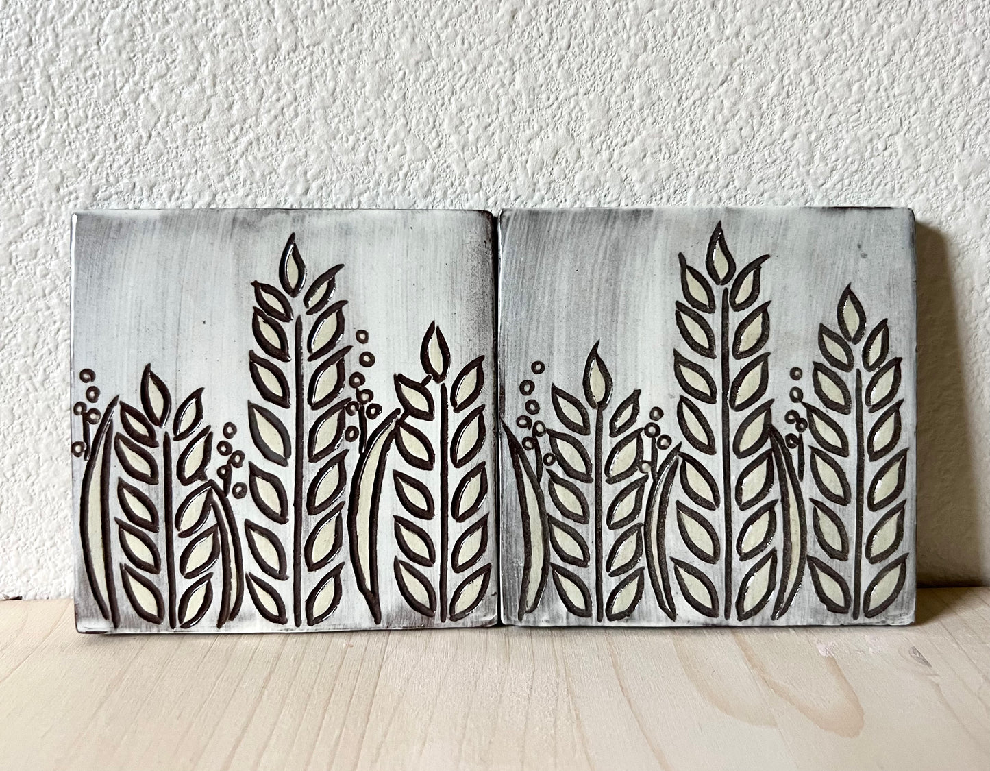 4 inch Ceramic Coaster Tiles, Pastel Plant Design handmade