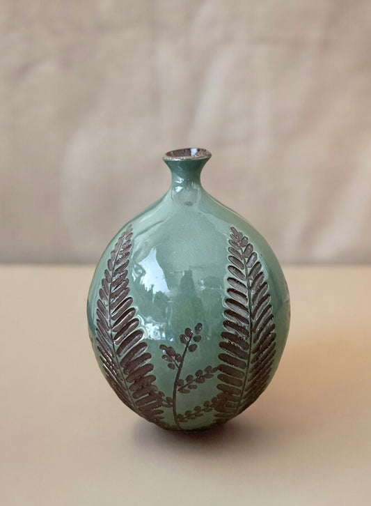 Teal Carved Bud Vase Medium