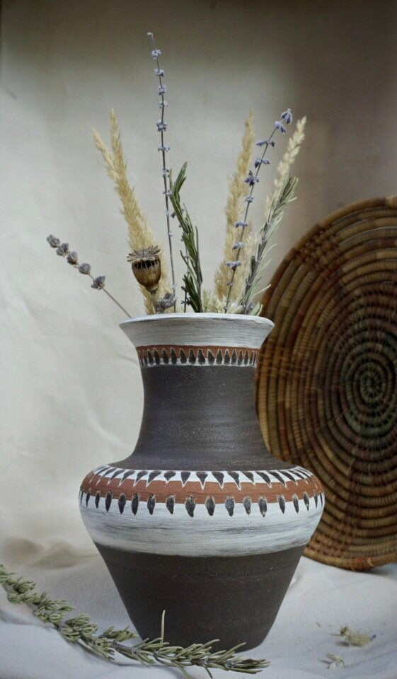 Ceramic Vase Handmade, Boho style Ceramic Vase, Hand decorated vase