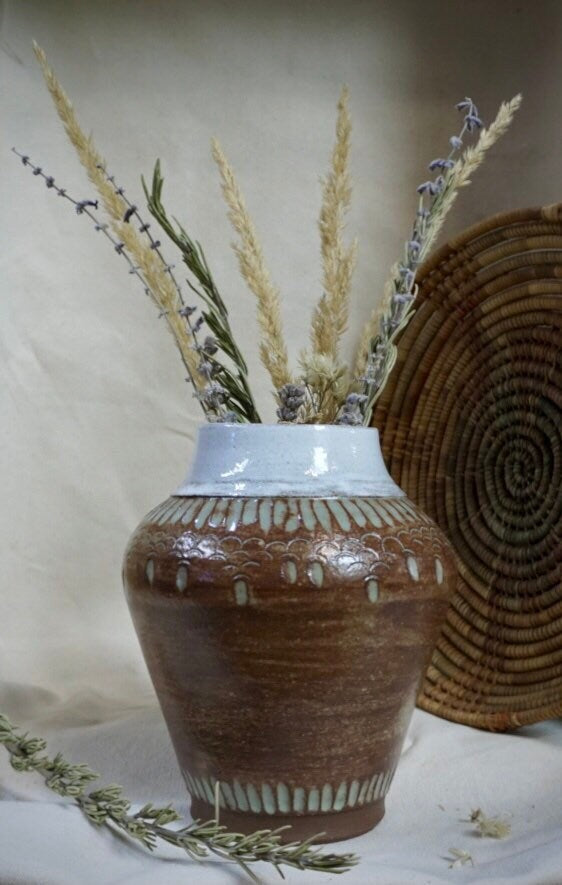 Ceramic Vase Handmade, Boho style Ceramic Vase, Hand decorated vase