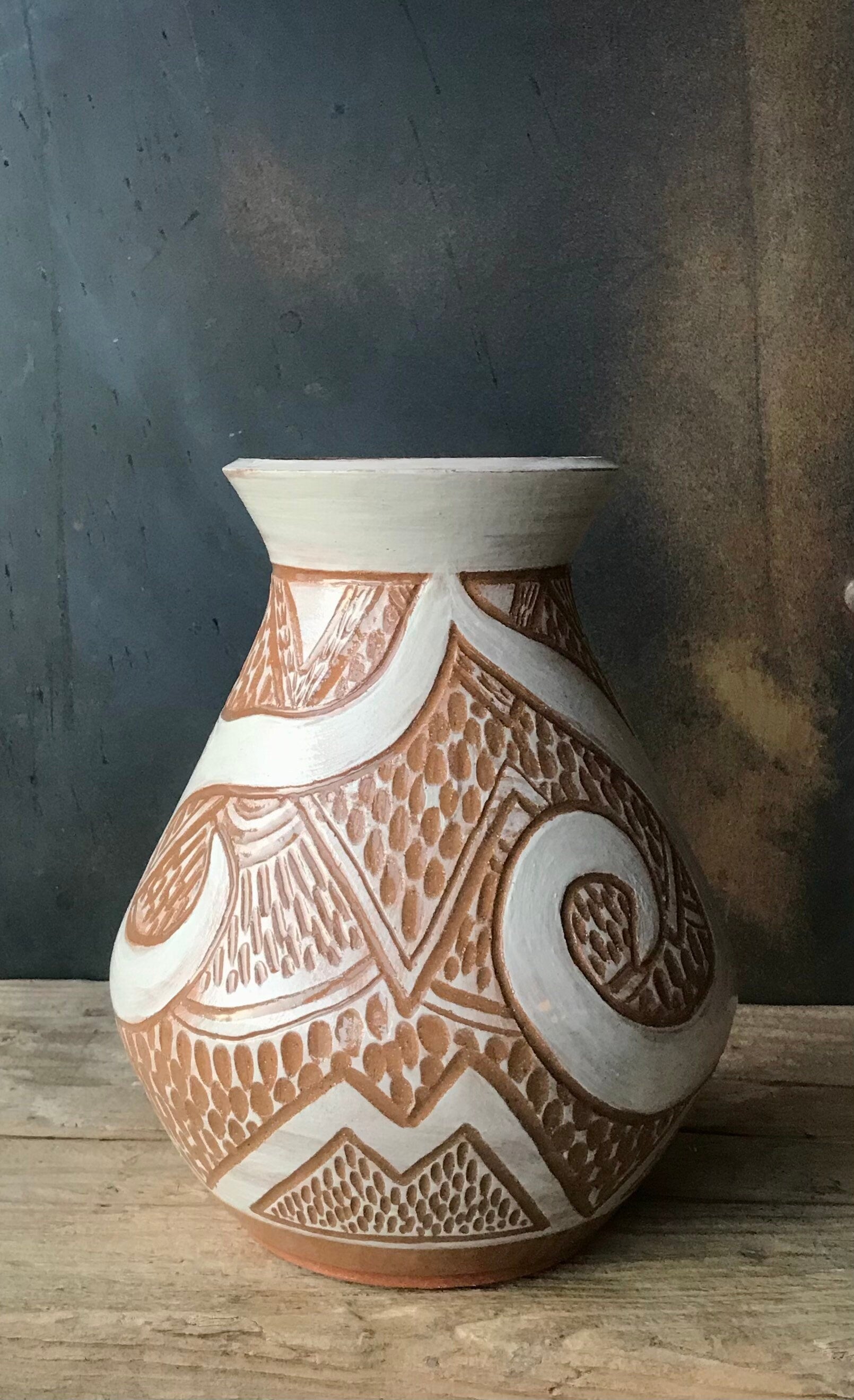 Ceramic Vase Handmade, Boho style Ceramic Vase, Hand decorated vase