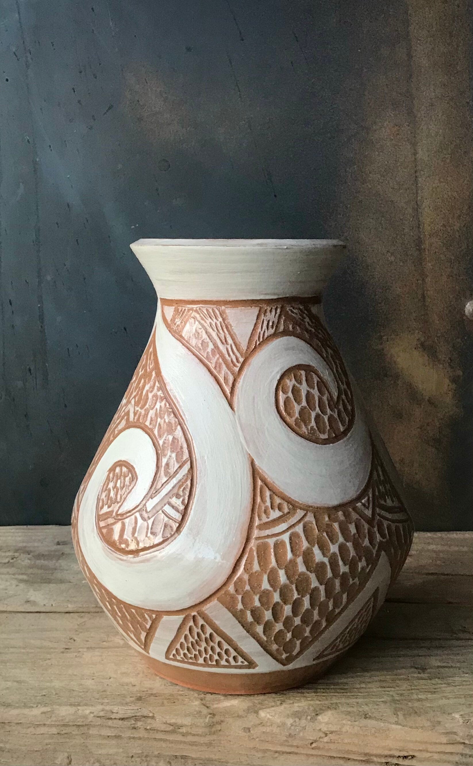 Ceramic Vase Handmade, Boho style Ceramic Vase, Hand decorated vase