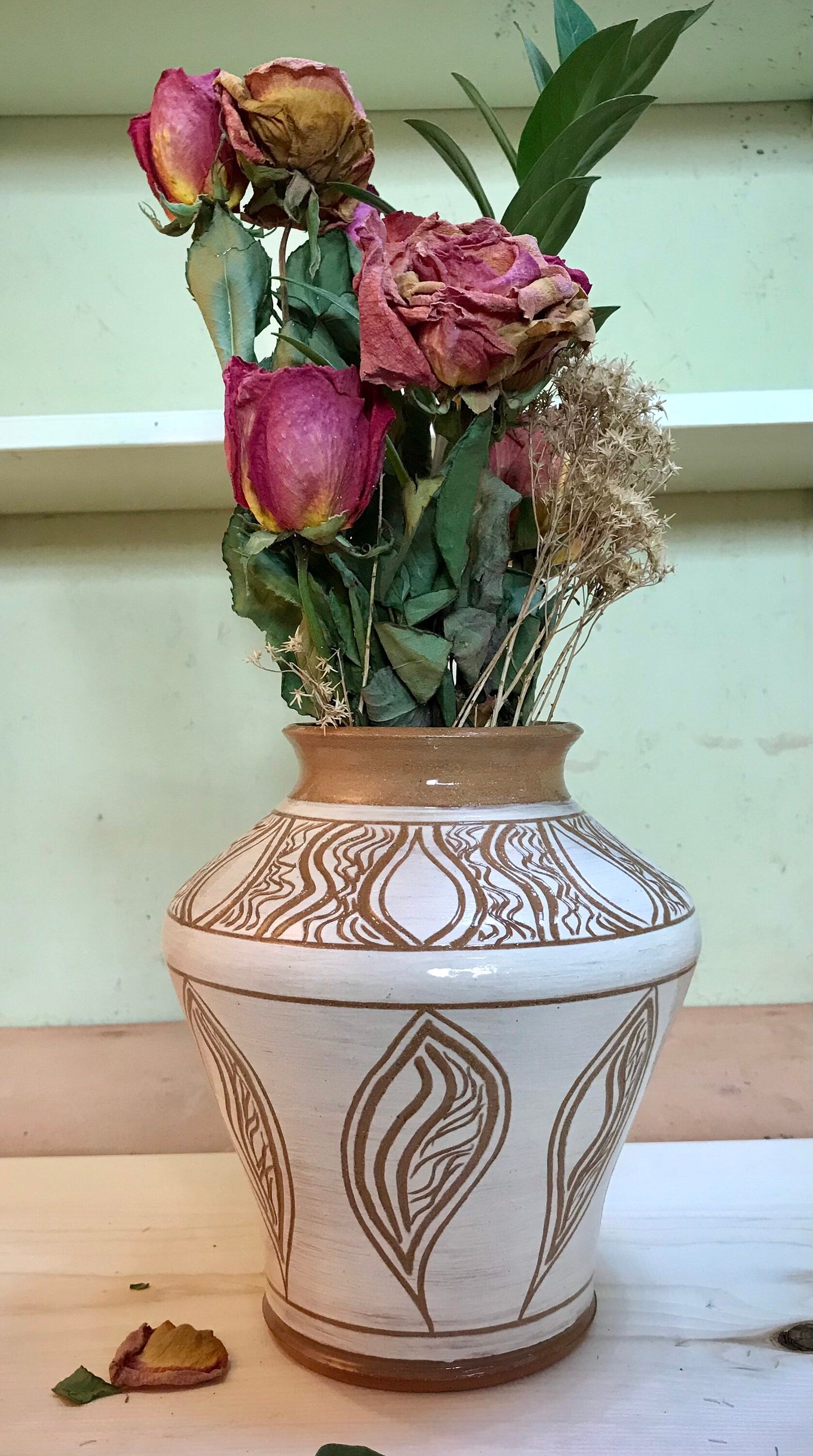 Ceramic Vase Handmade, Boho style Ceramic Vase, Hand decorated vase