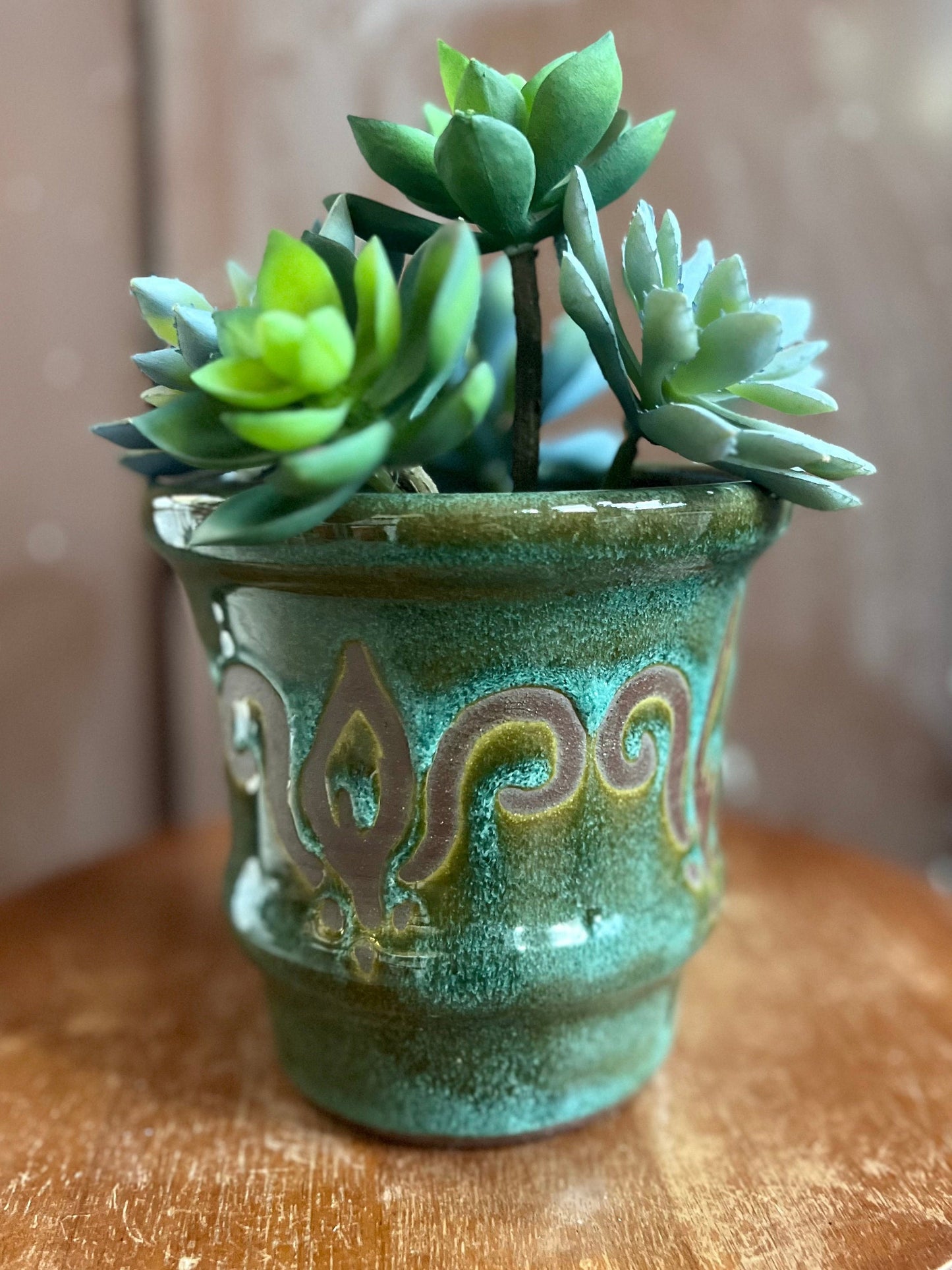 Ceramic Planter Teal Floral 5 inch