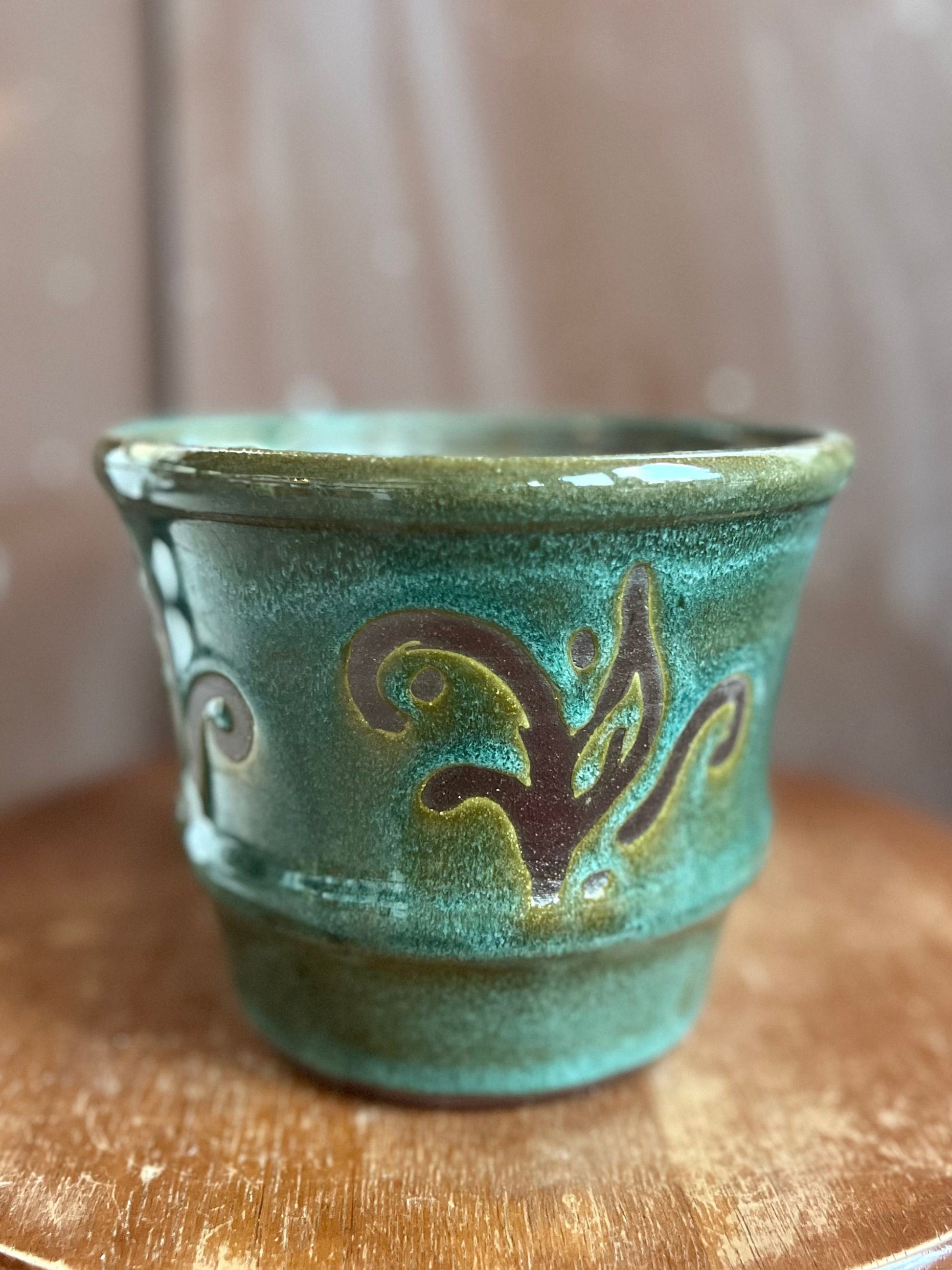 Ceramic Planter Teal Floral 5 inch