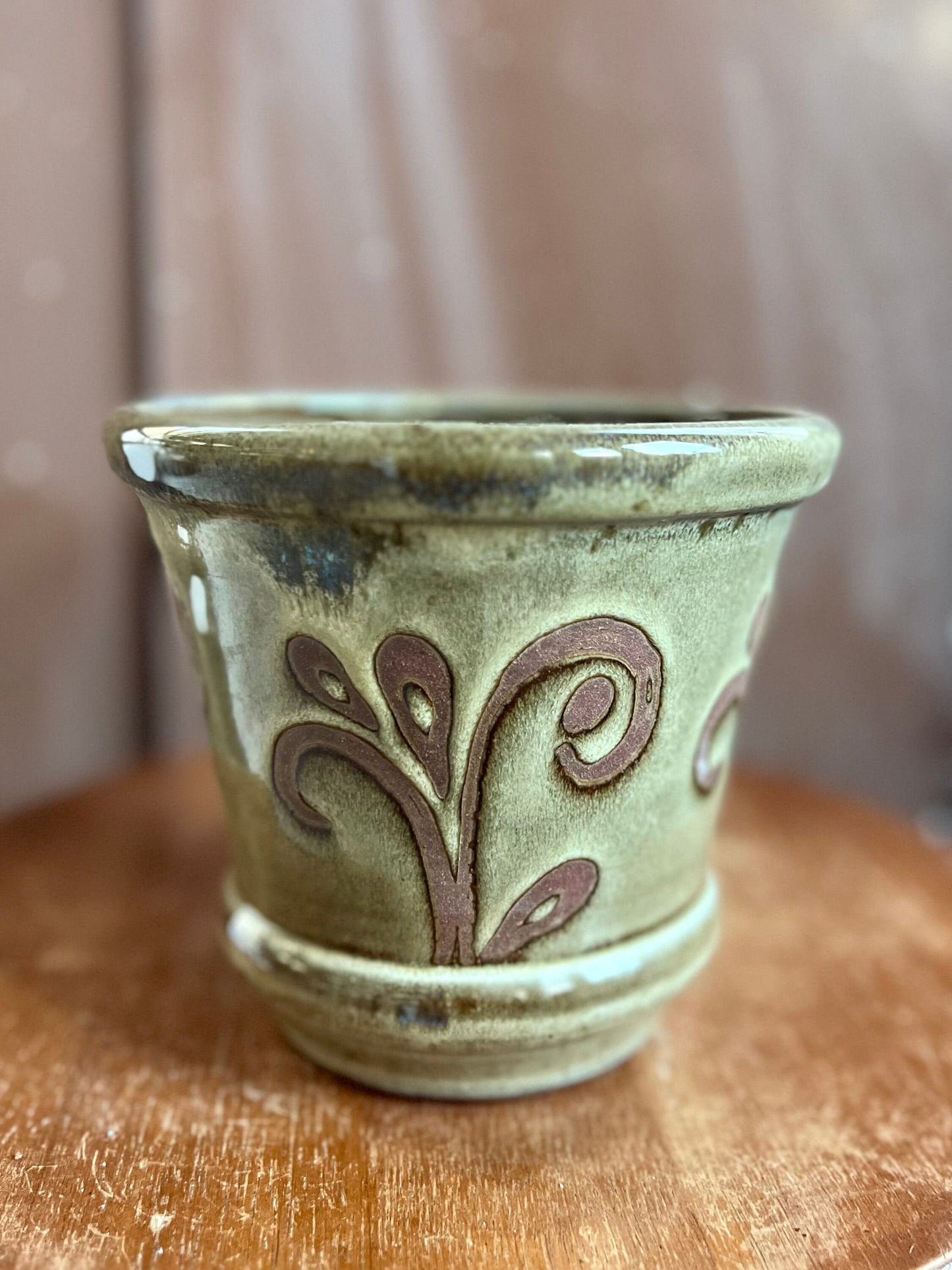 Ceramic Planter Beige Floral 5 inch