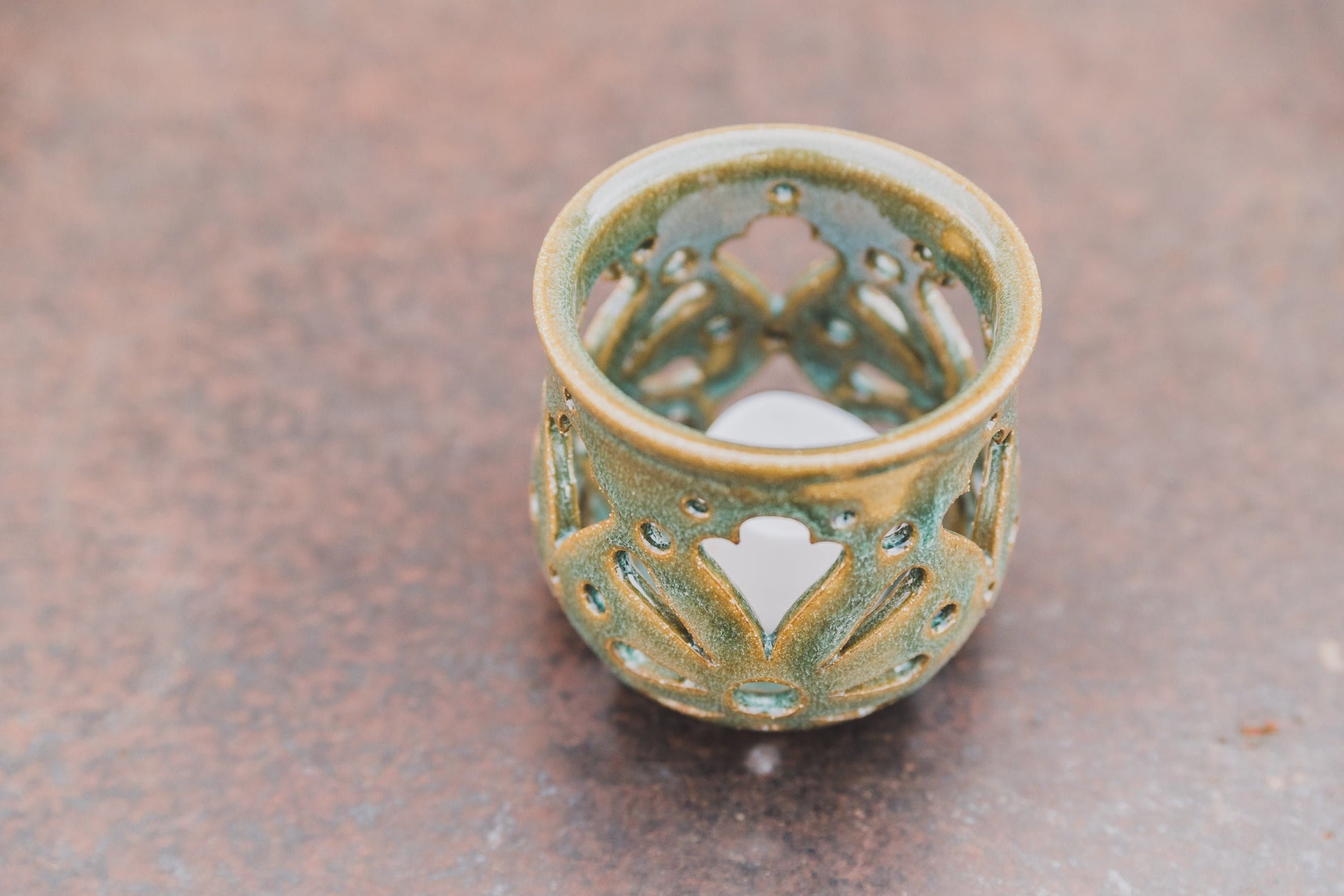 Carved Ceramic tea light holder, candle holder