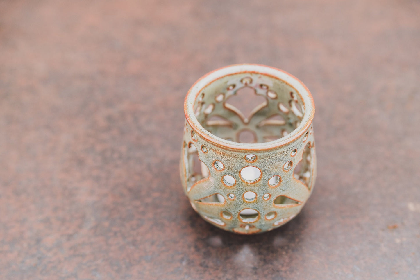 Carved Ceramic tea light holder, candle holder