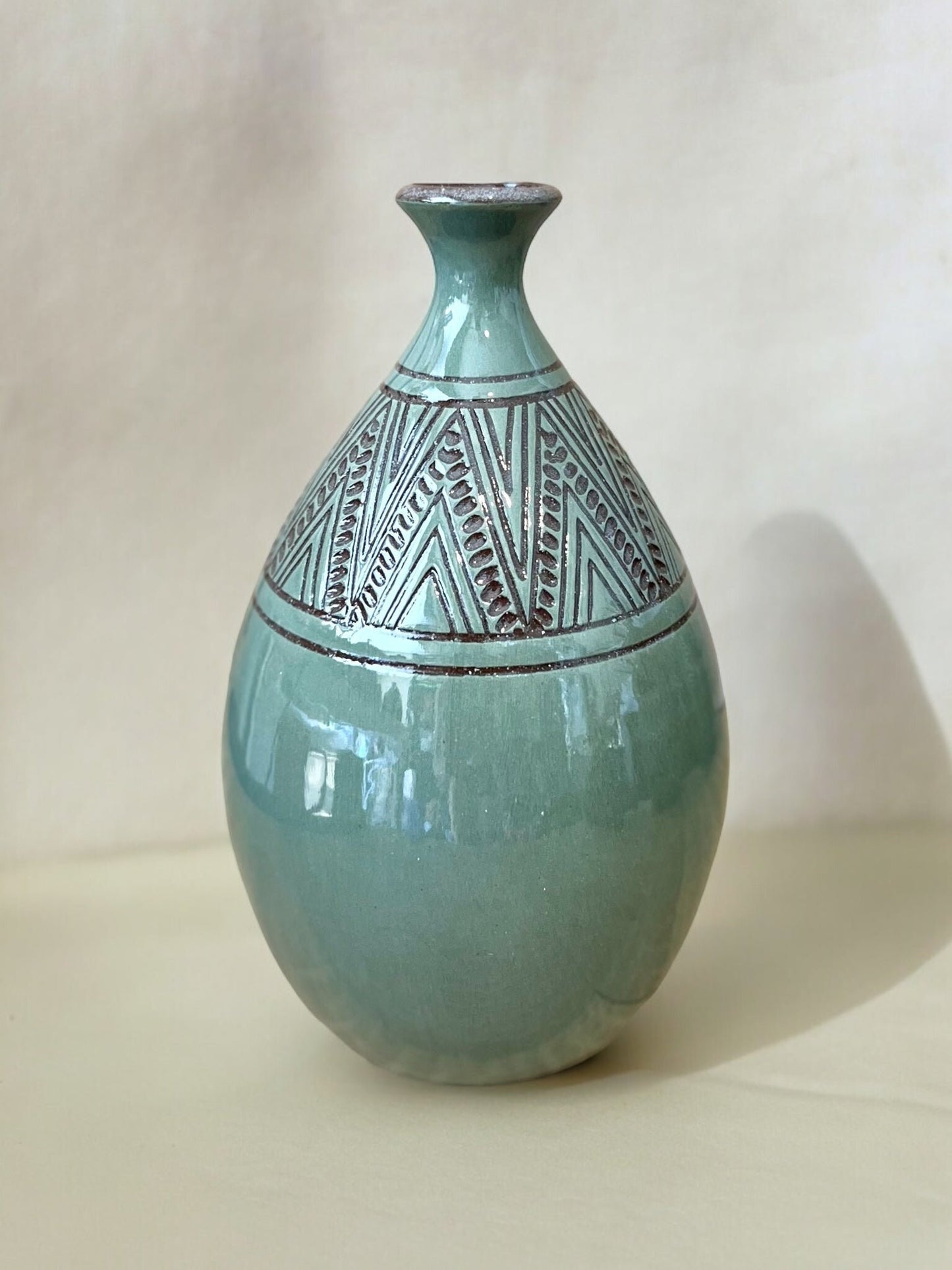 Teal Carved Bud Vase Large