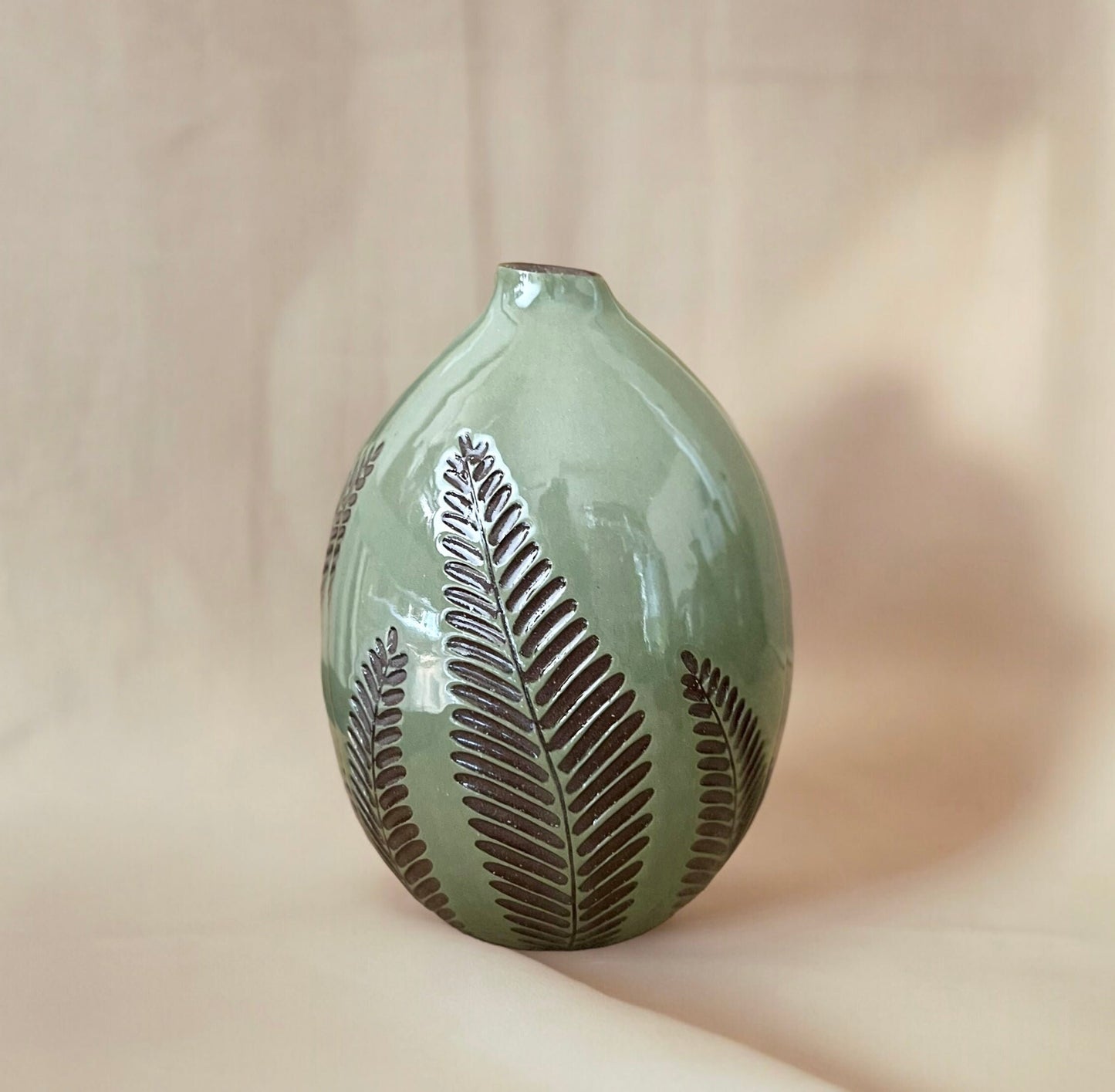 Teal Carved Bud Vase Large