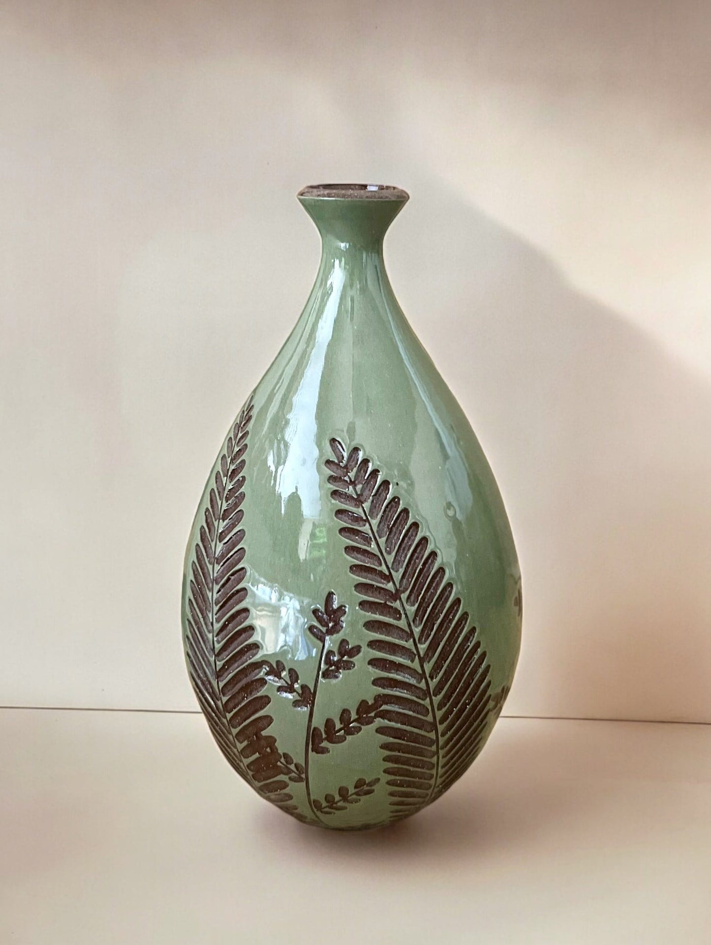 Teal Carved Bud Vase Large