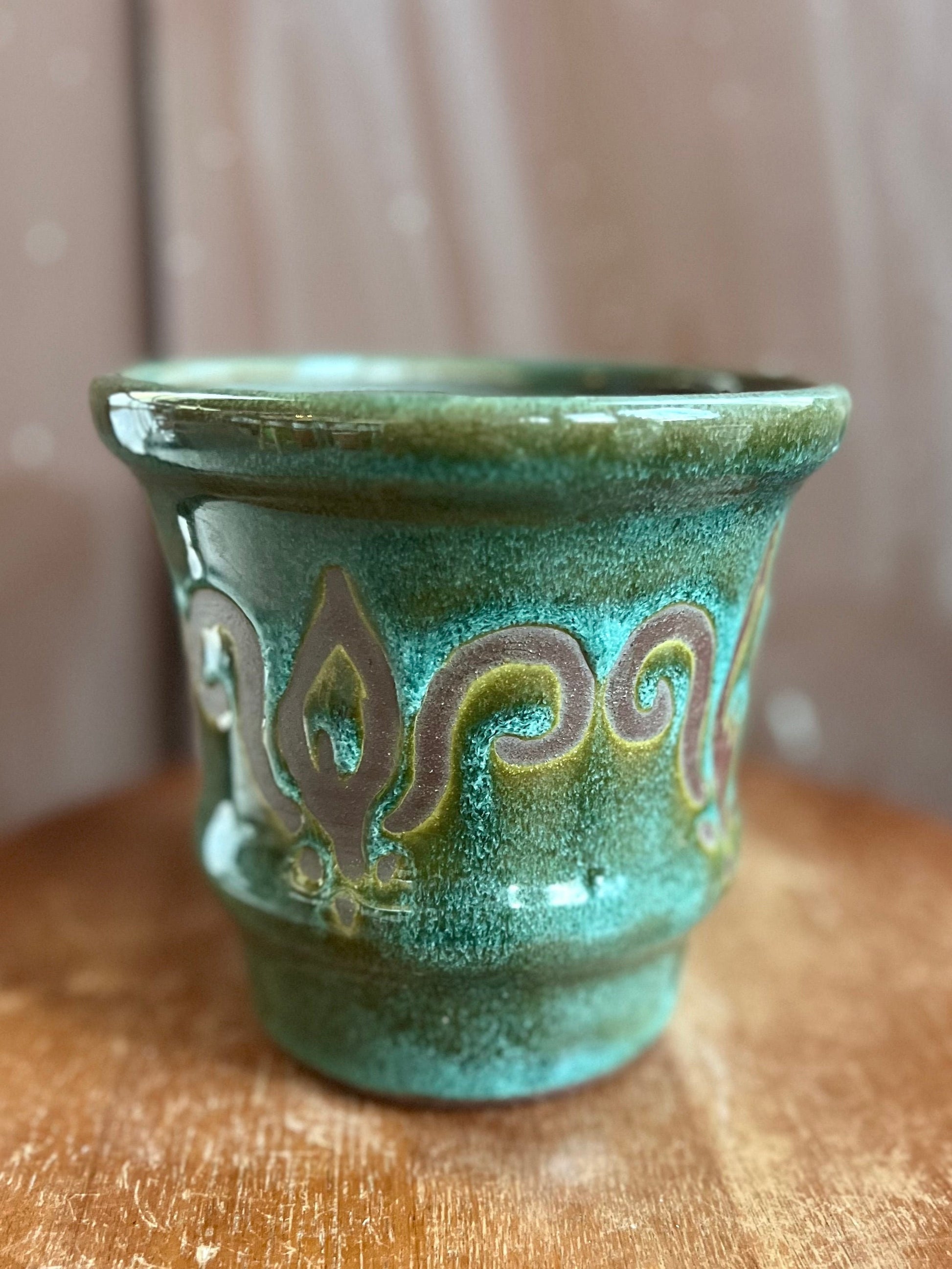 Ceramic Planter Teal Floral 5 inch