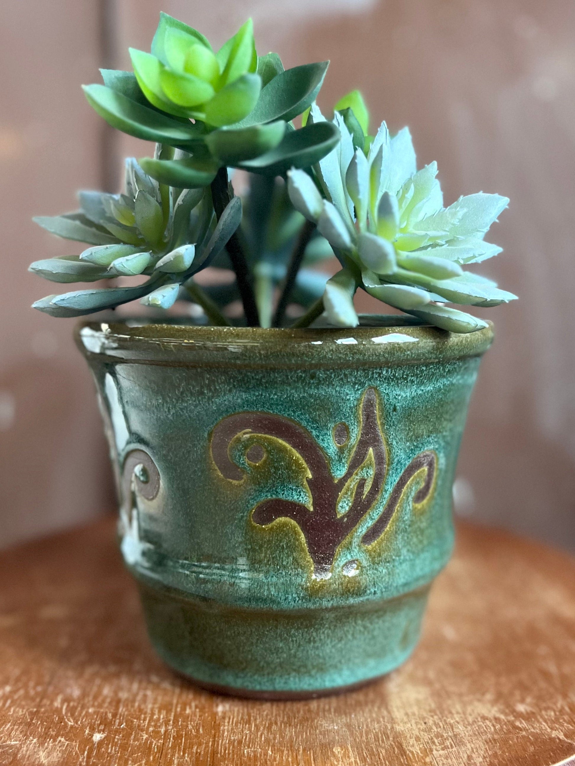 Ceramic Planter Teal Floral 5 inch