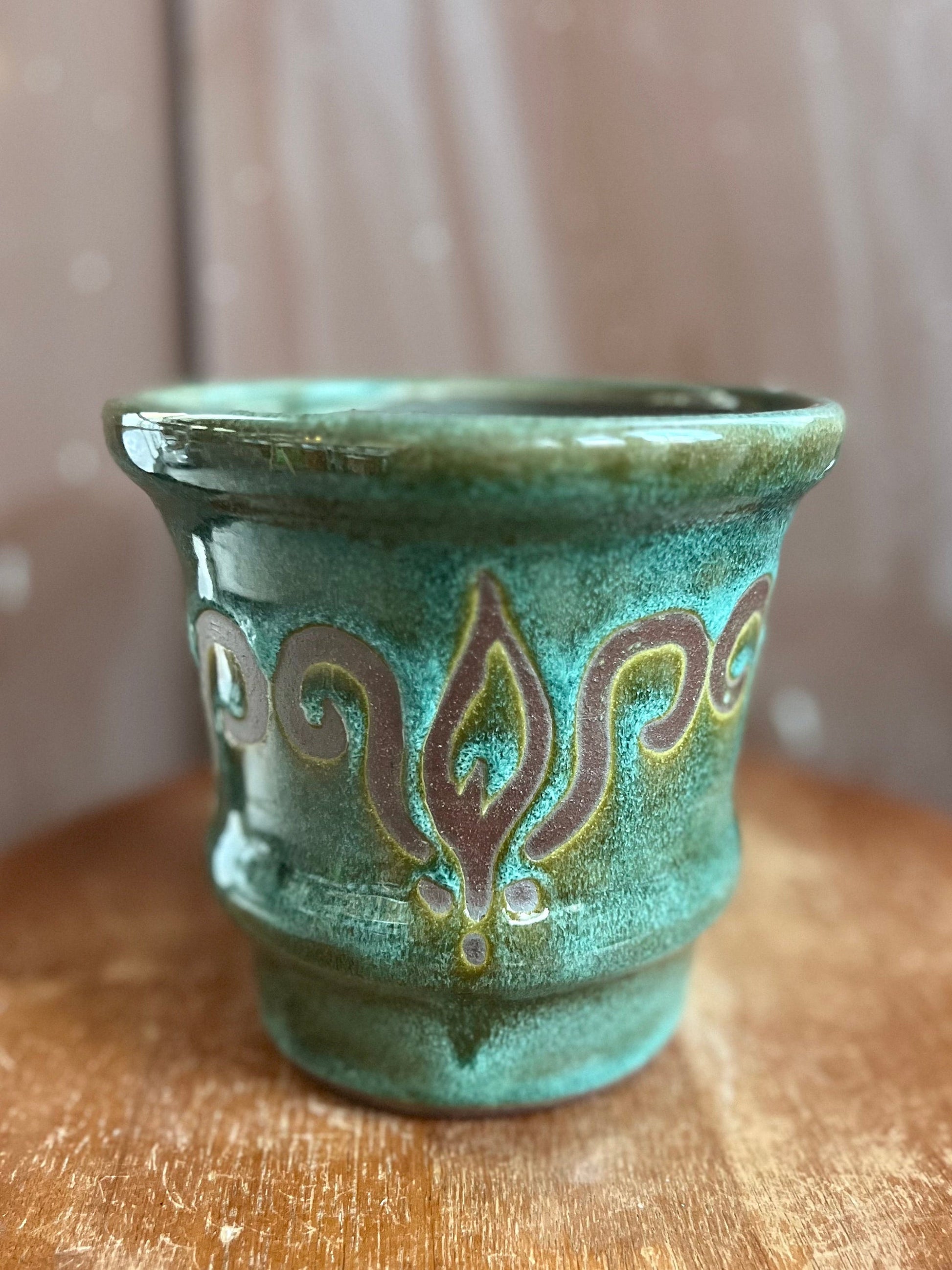 Ceramic Planter Teal Floral 5 inch