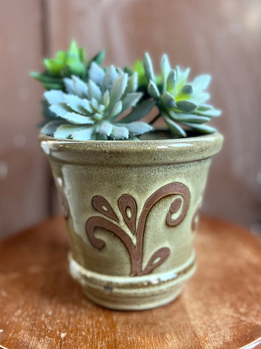 Ceramic Planter Beige Floral 5 inch