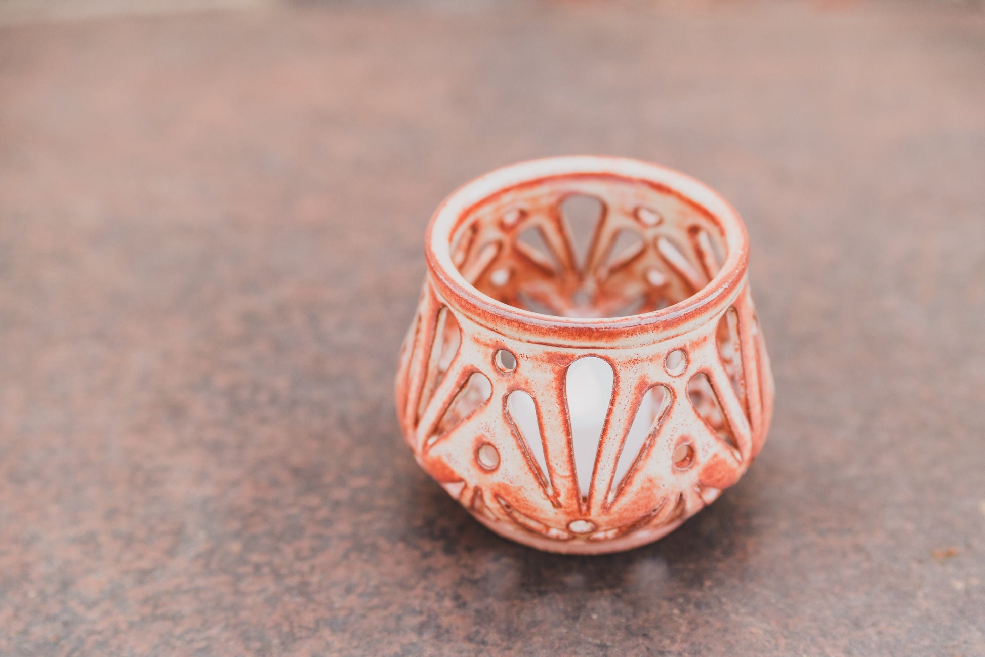 Carved Ceramic tea light holder, candle holder